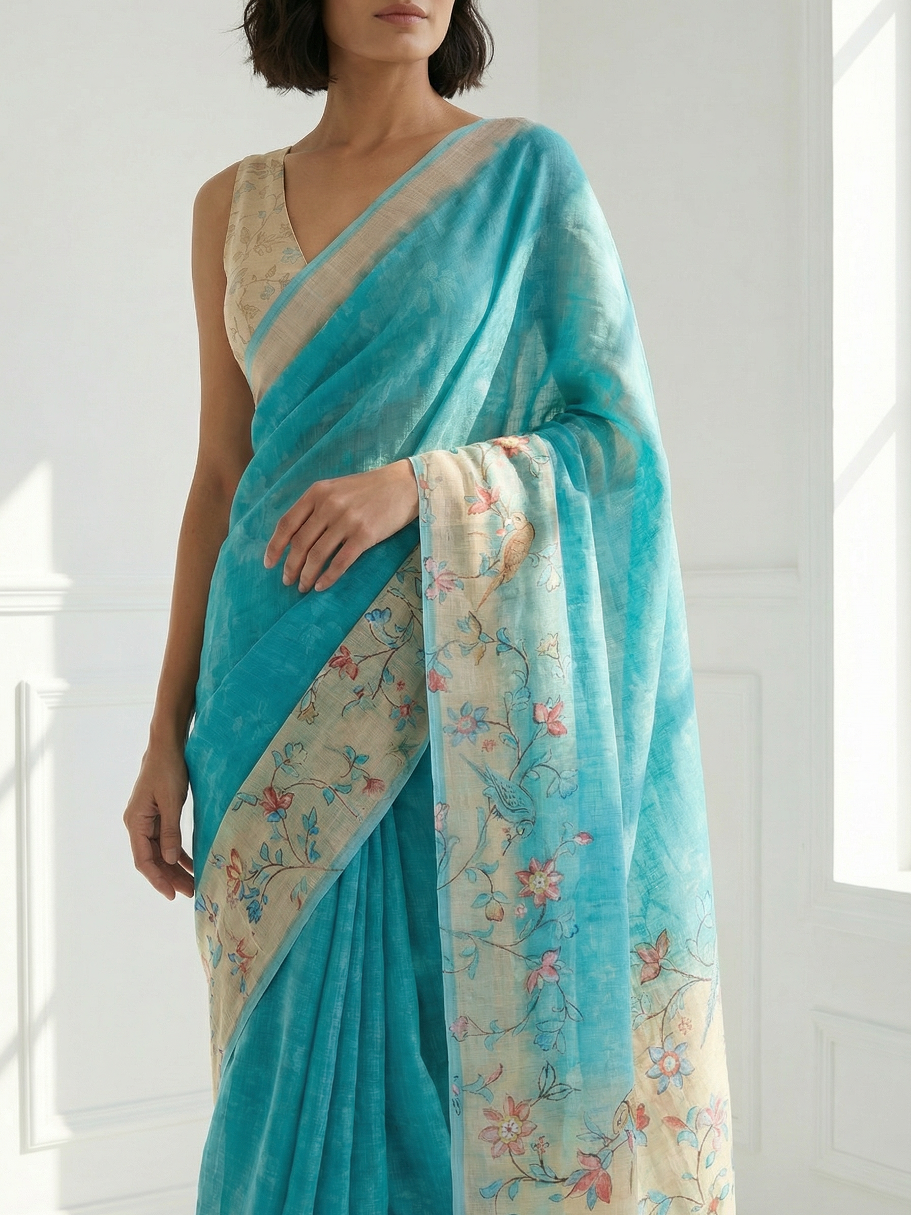 Sky Blue Linen Saree