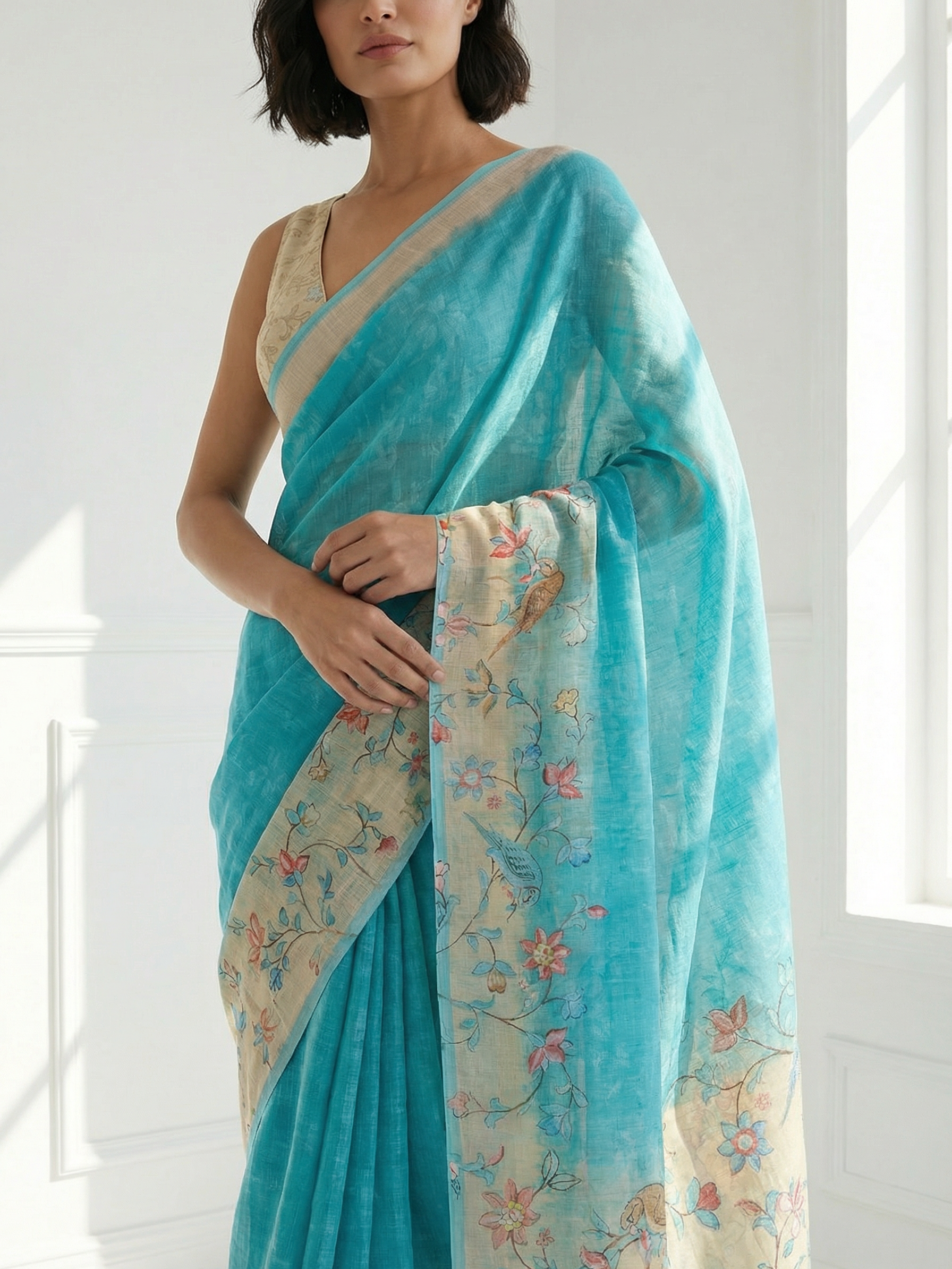 Sky Blue Linen Saree
