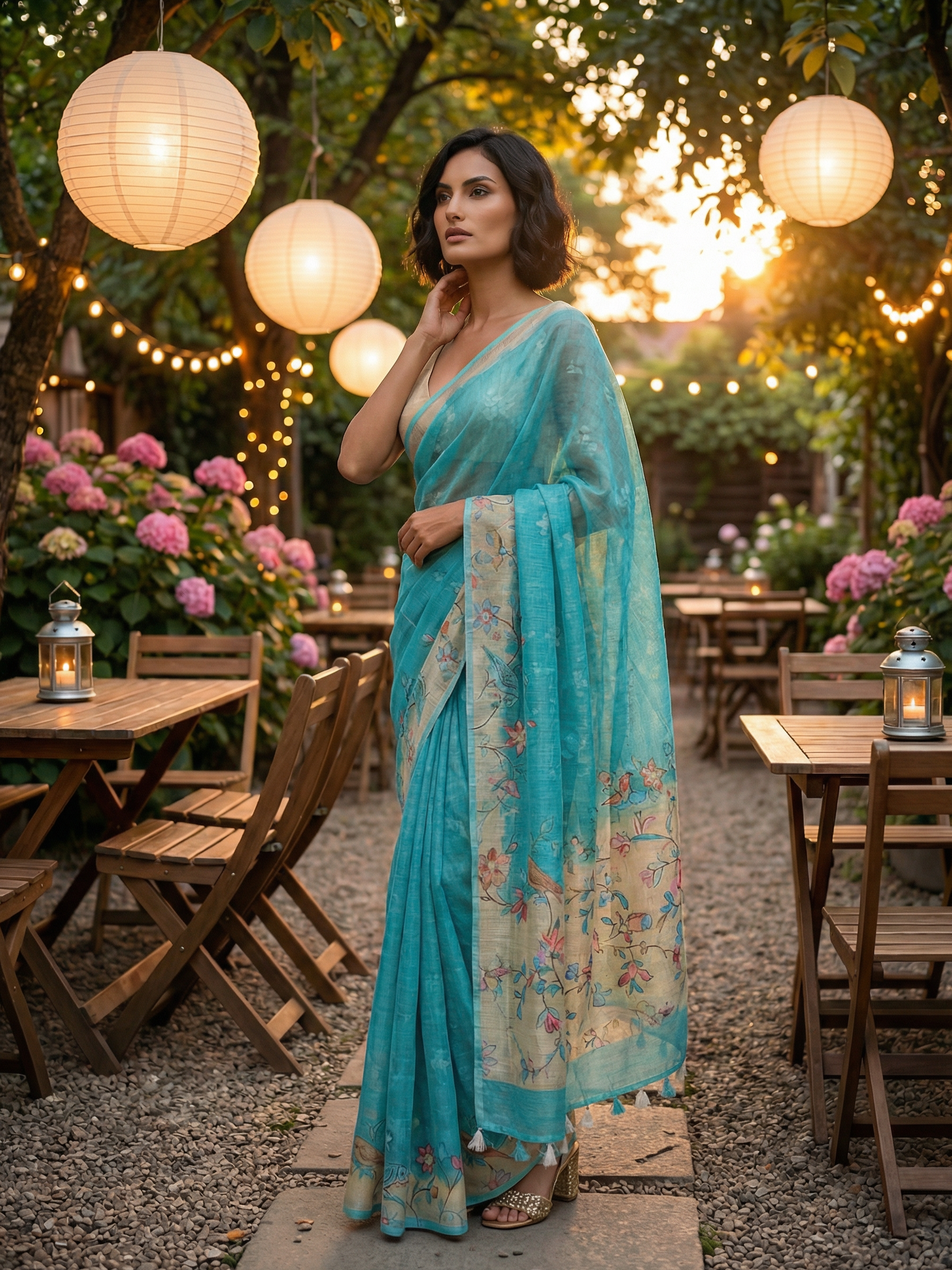 Sky Blue Linen Saree