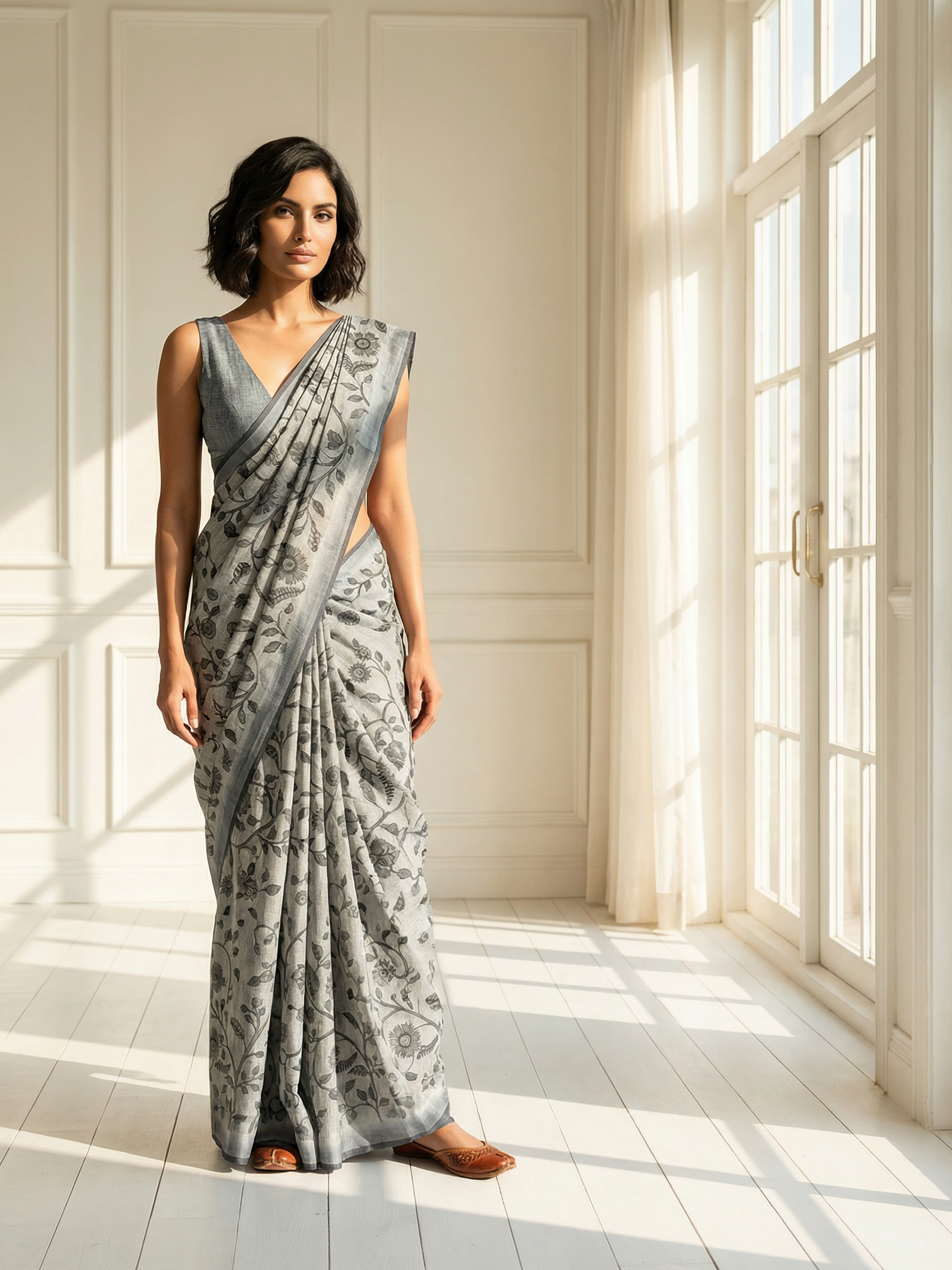 Grey Floral Saree