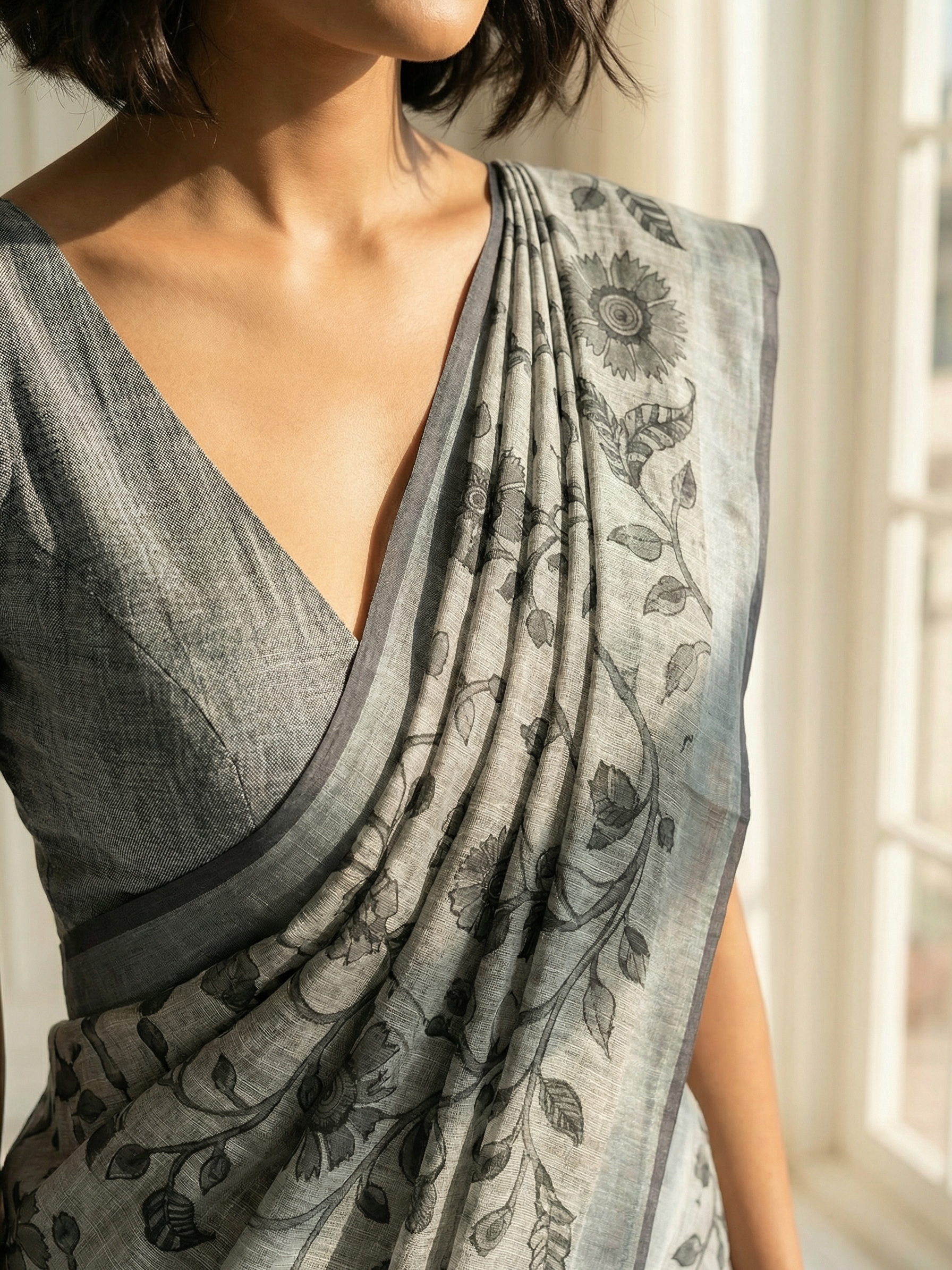 Grey Floral Saree