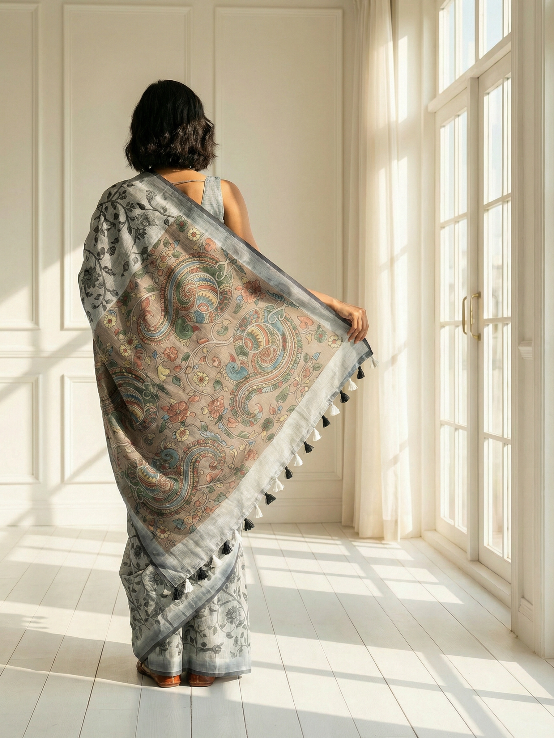 Grey Floral Saree
