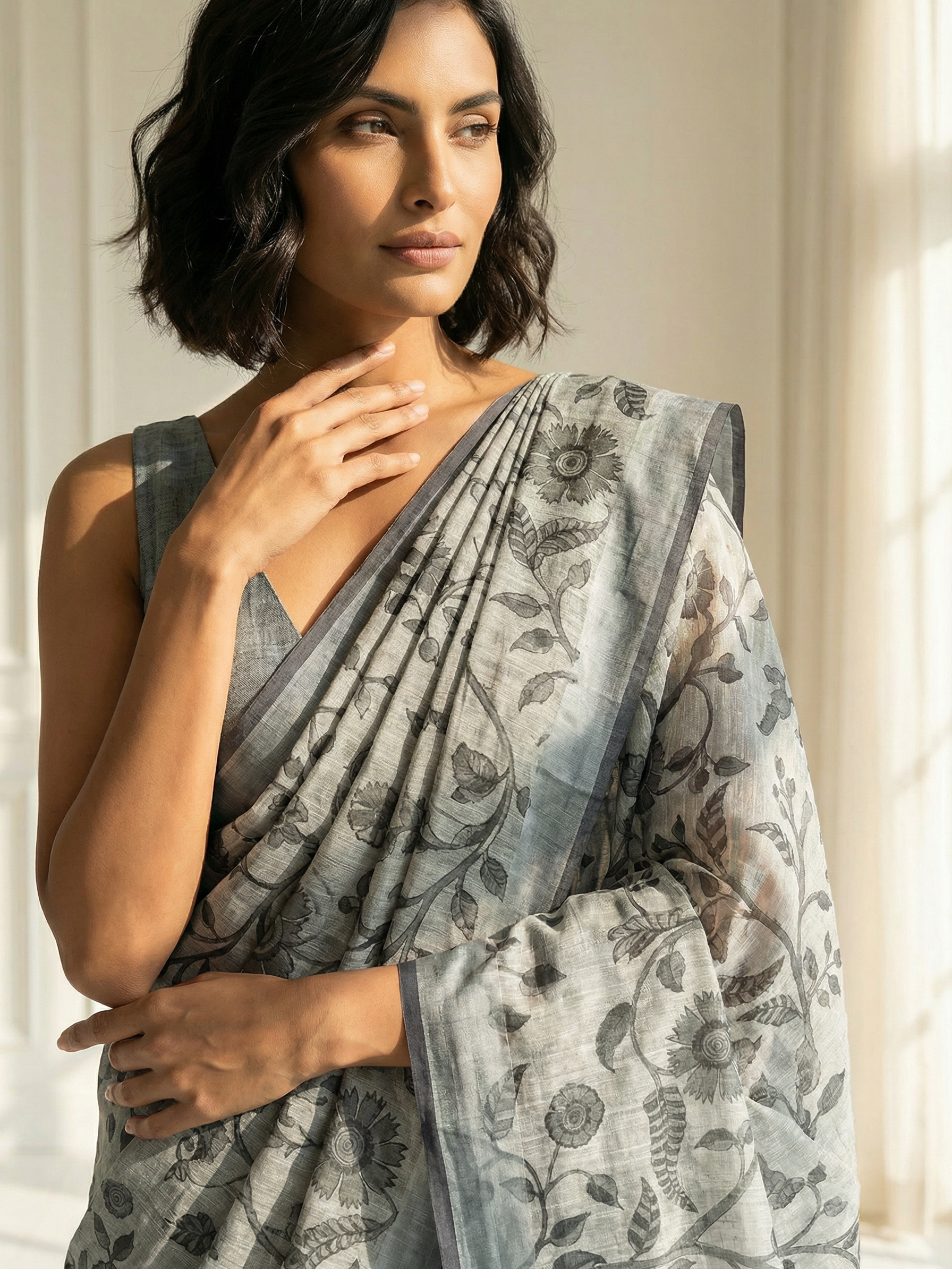 Grey Floral Saree