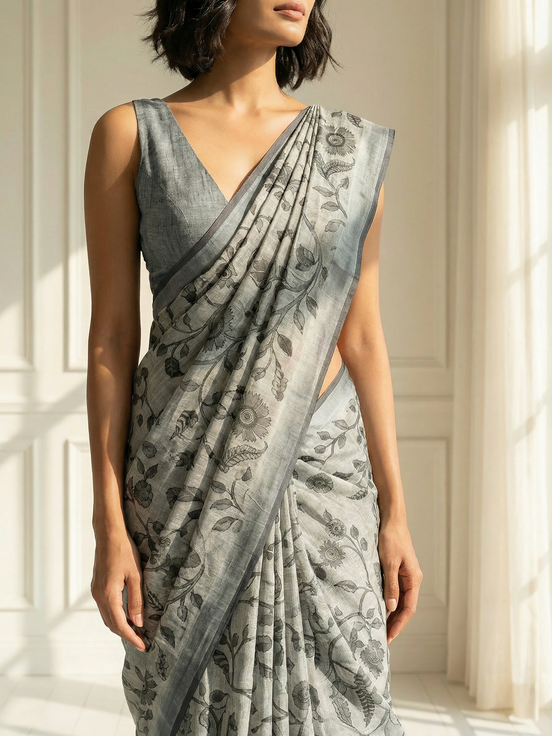 Grey Floral Saree