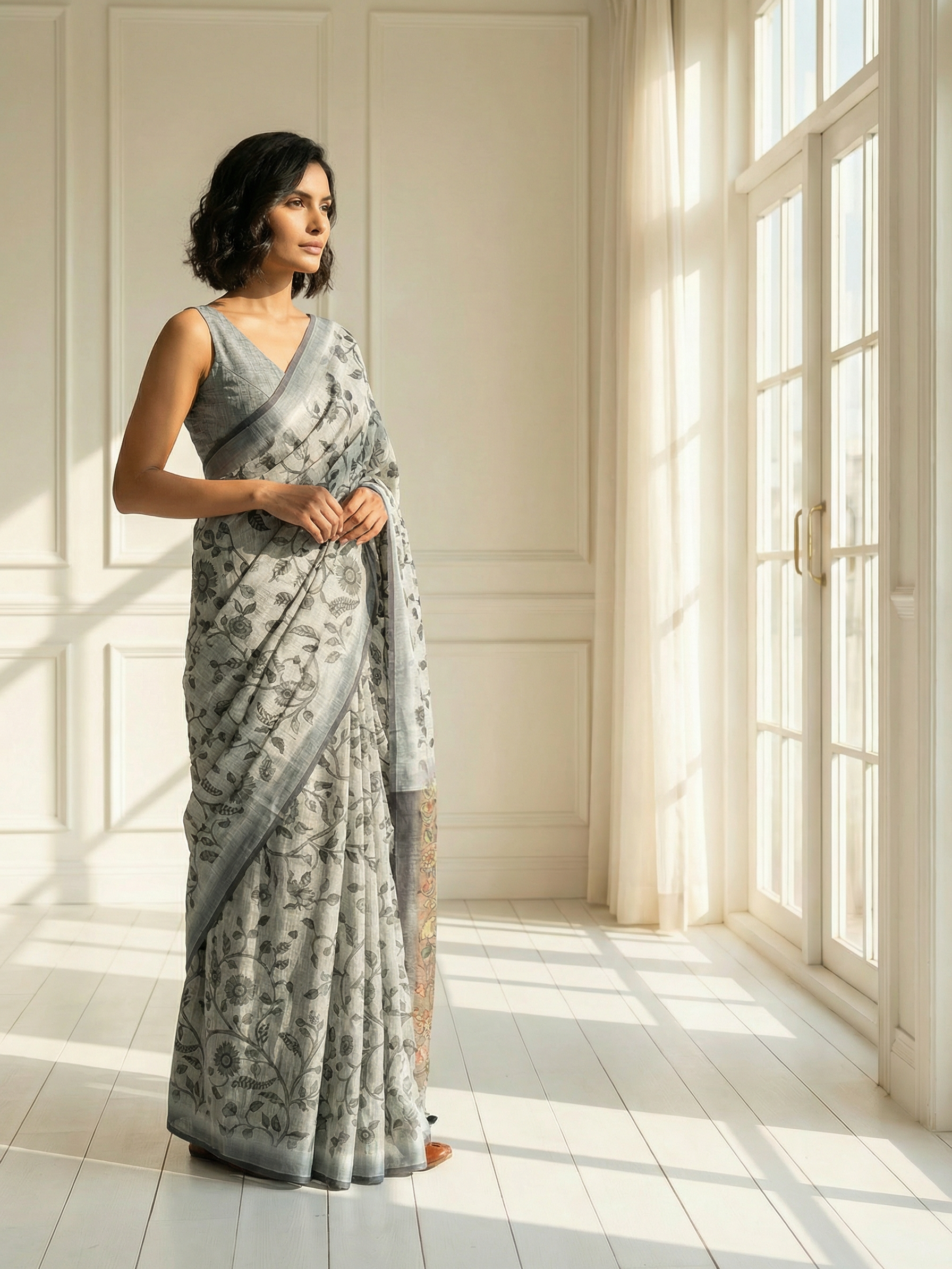 Grey Floral Saree