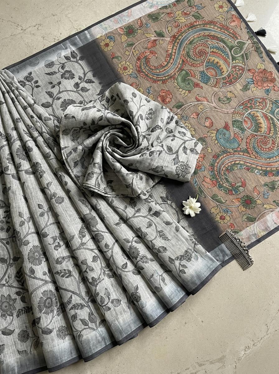 Grey Floral Saree