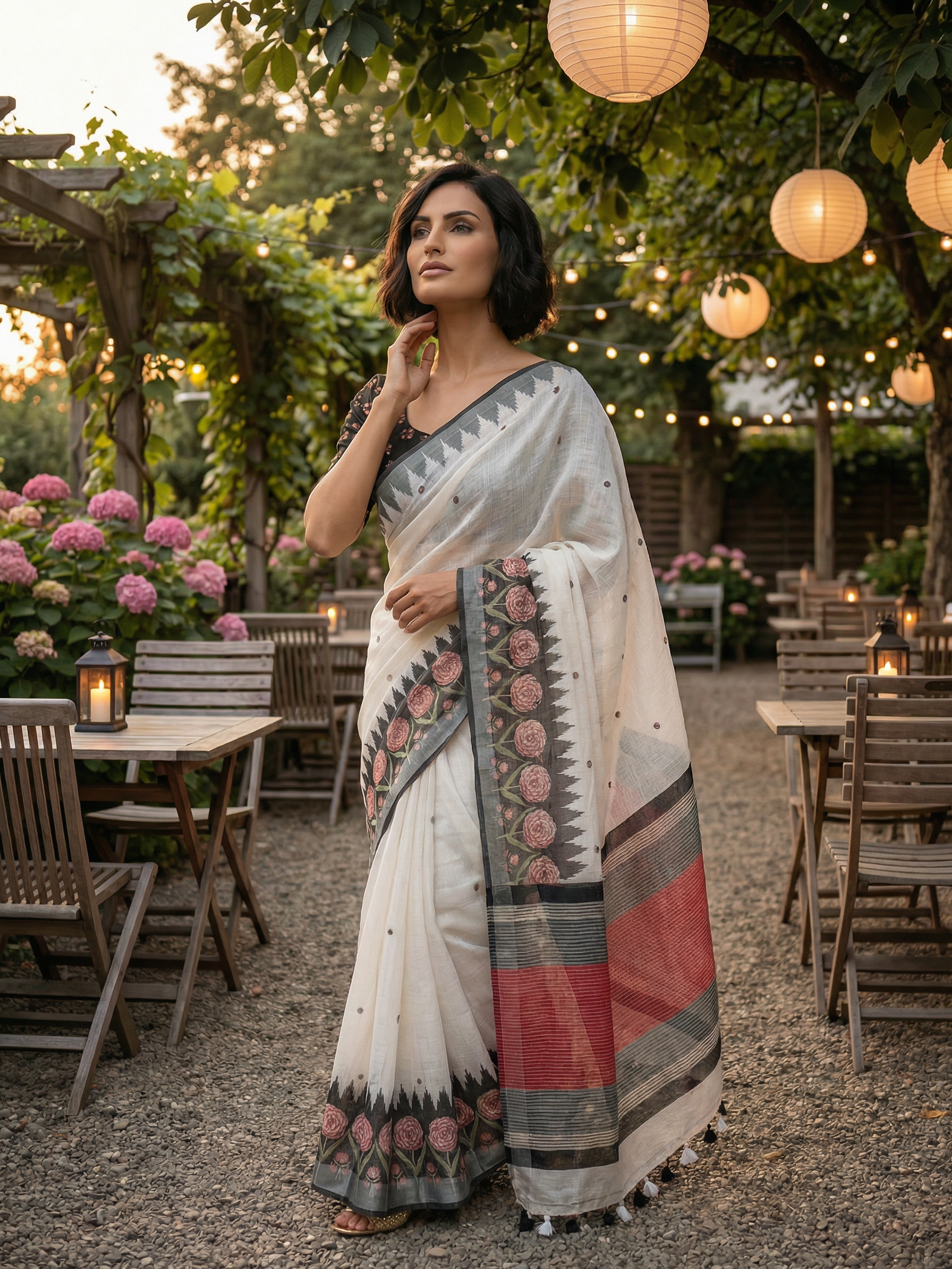 Madhuri White Saree