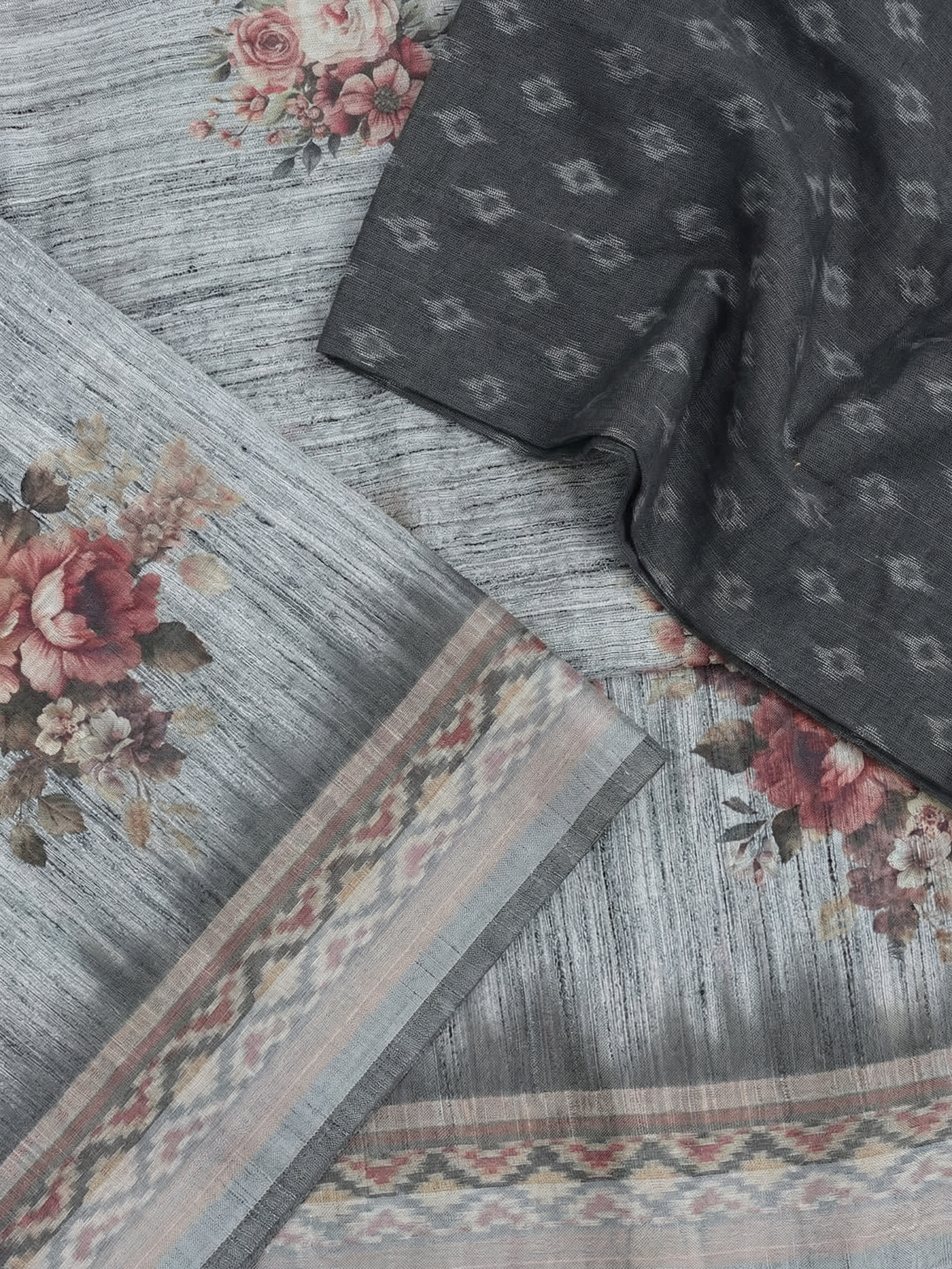 Floral Grey Saree