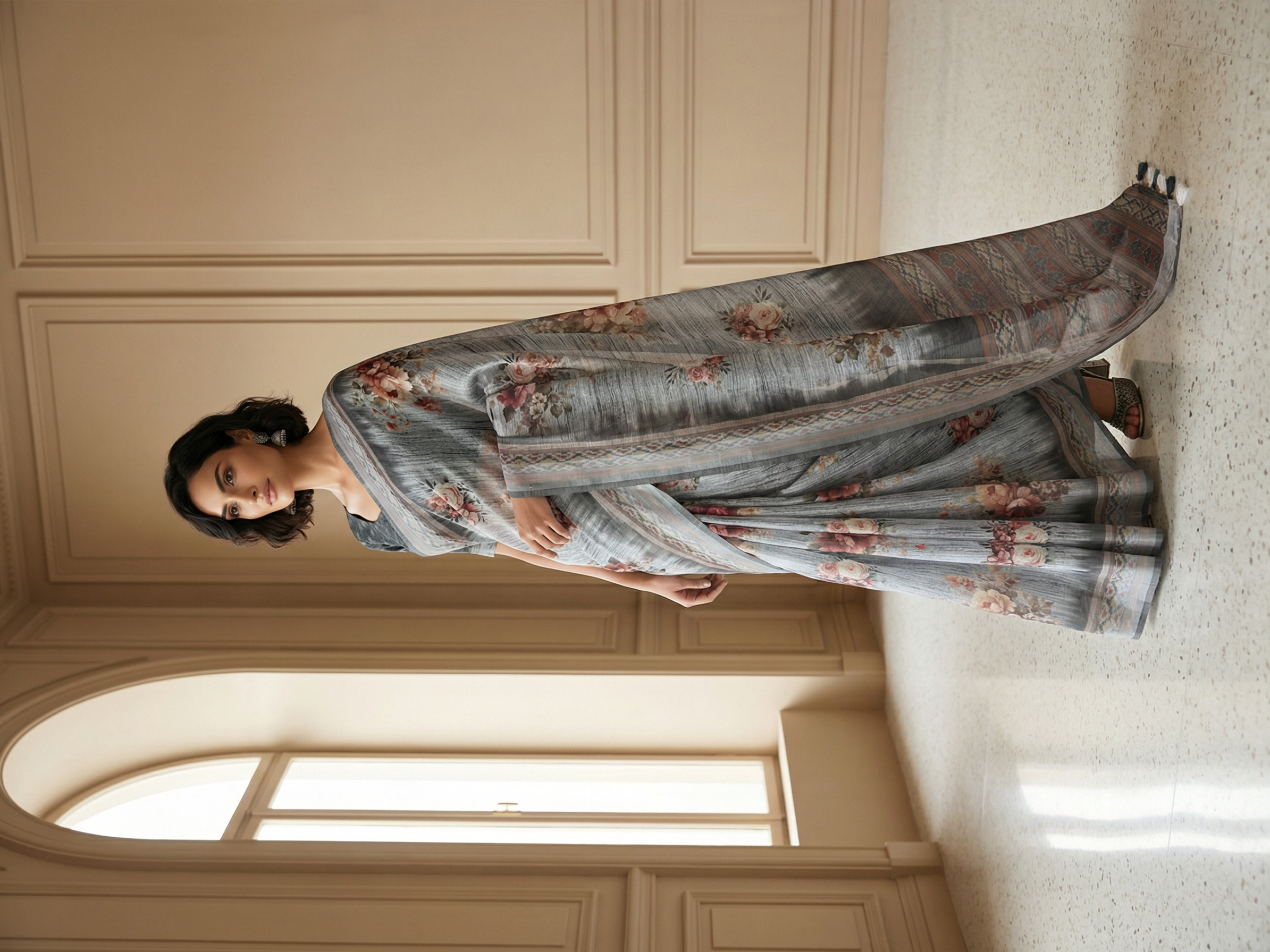 Floral Grey Saree