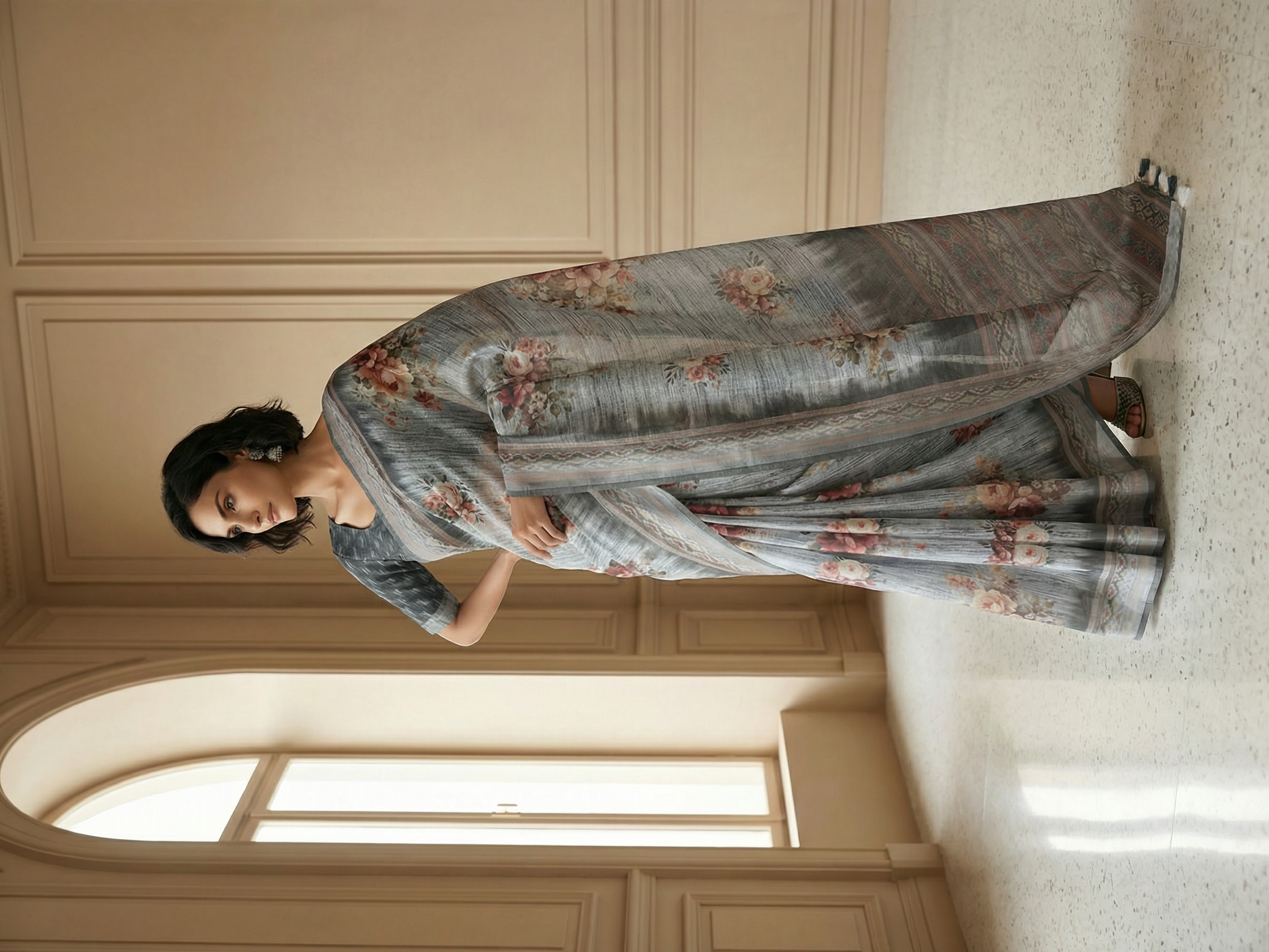 Floral Grey Saree