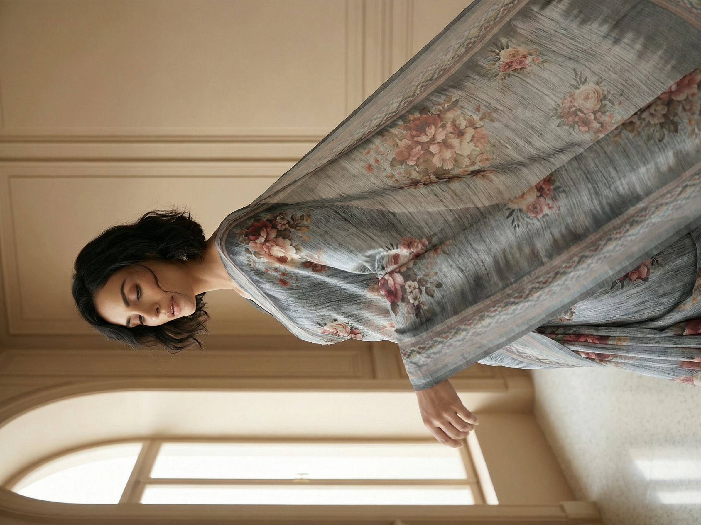 Floral Grey Saree