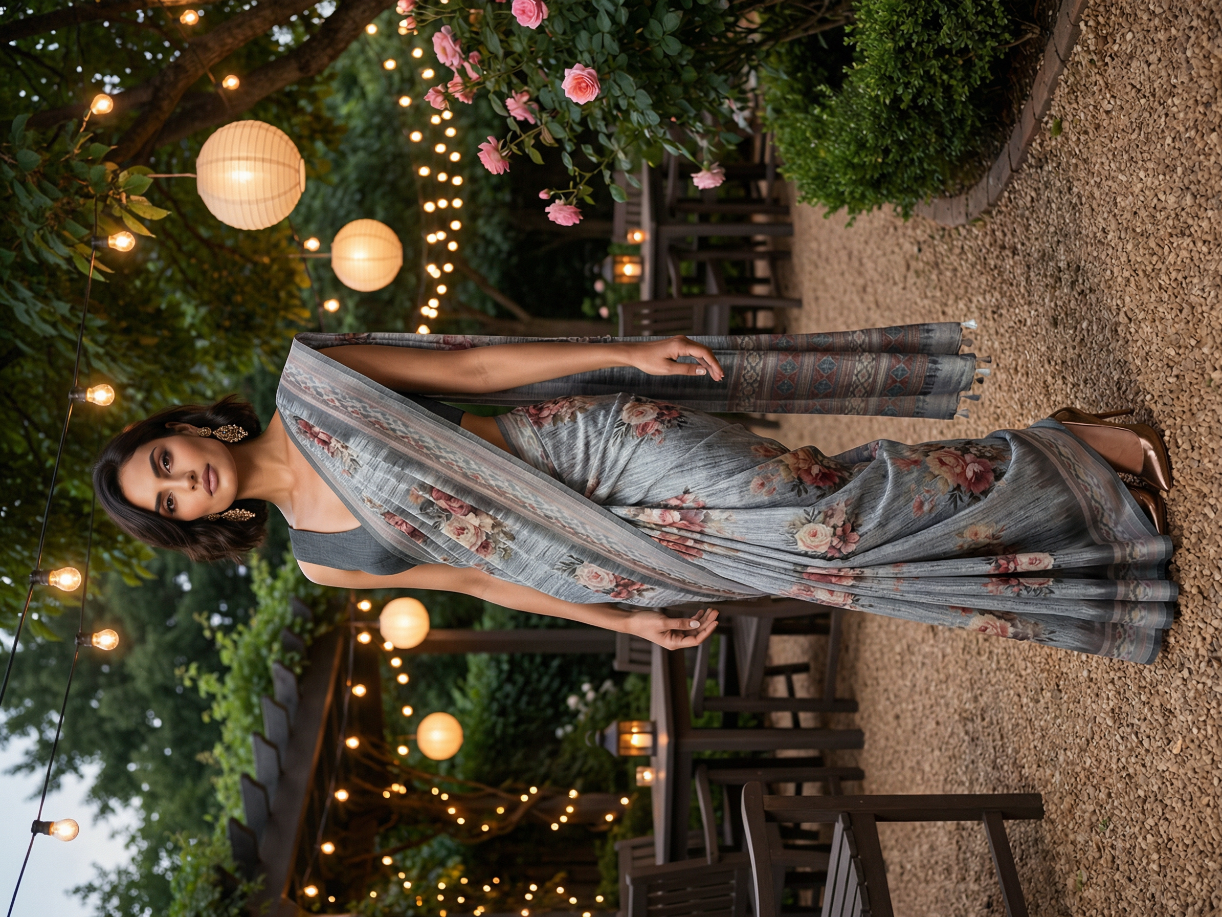 Floral Grey Saree