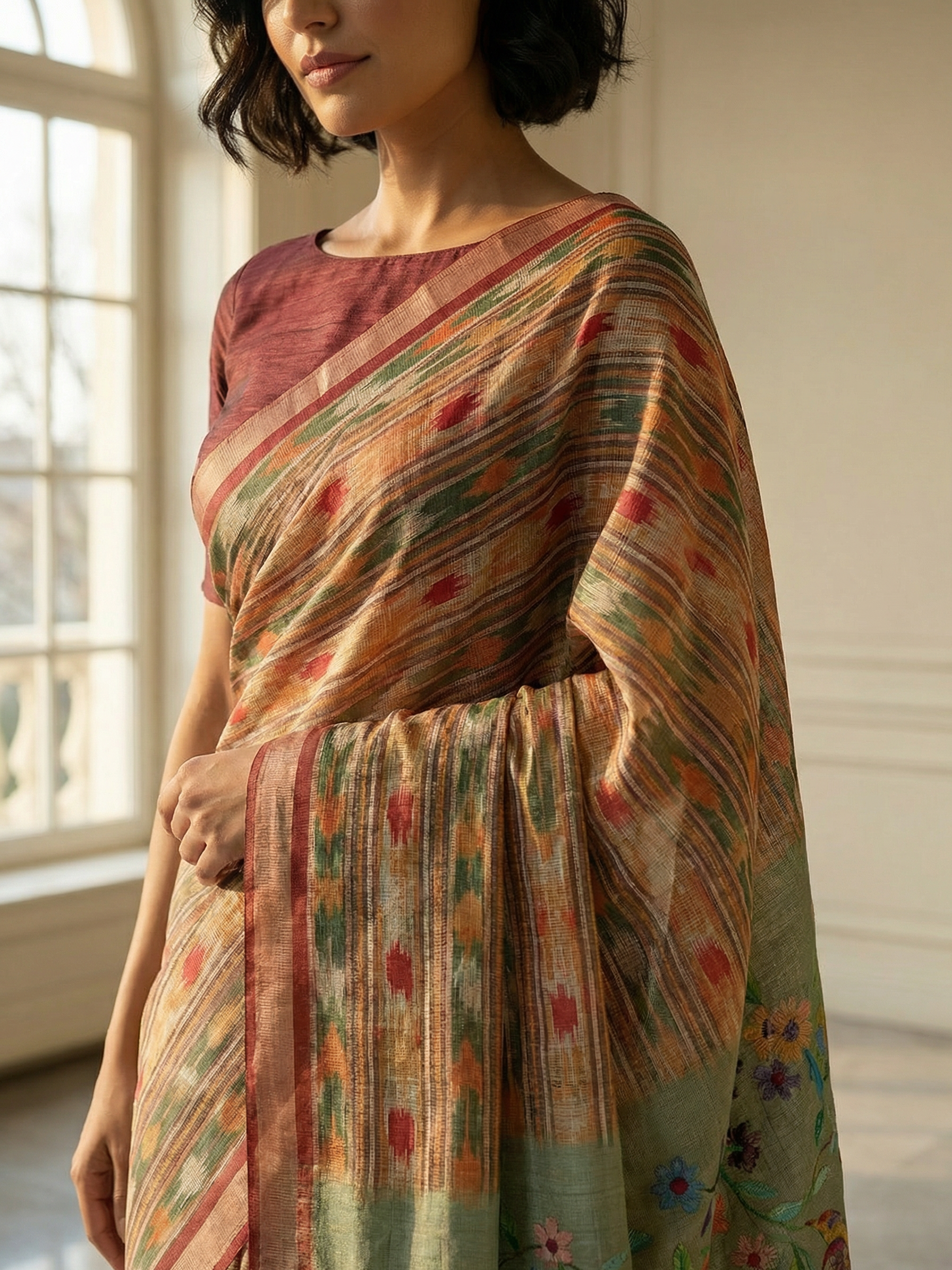 Green Ikkat Saree