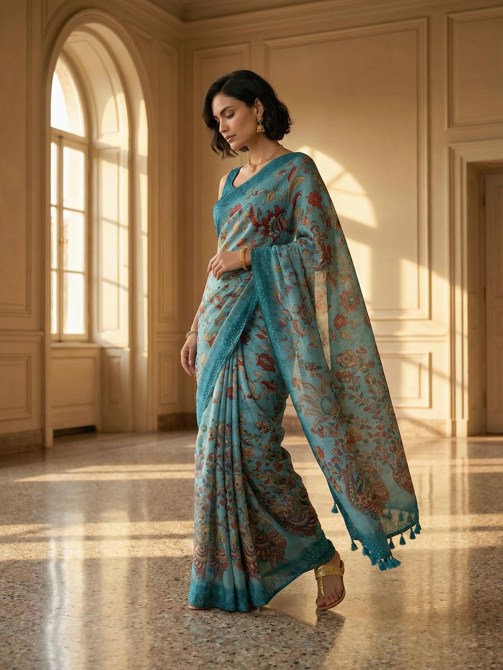 Blue Peacock Saree