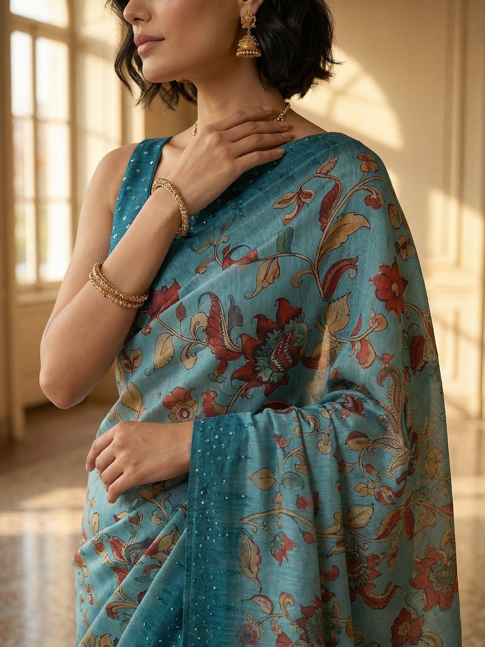 Blue Peacock Saree