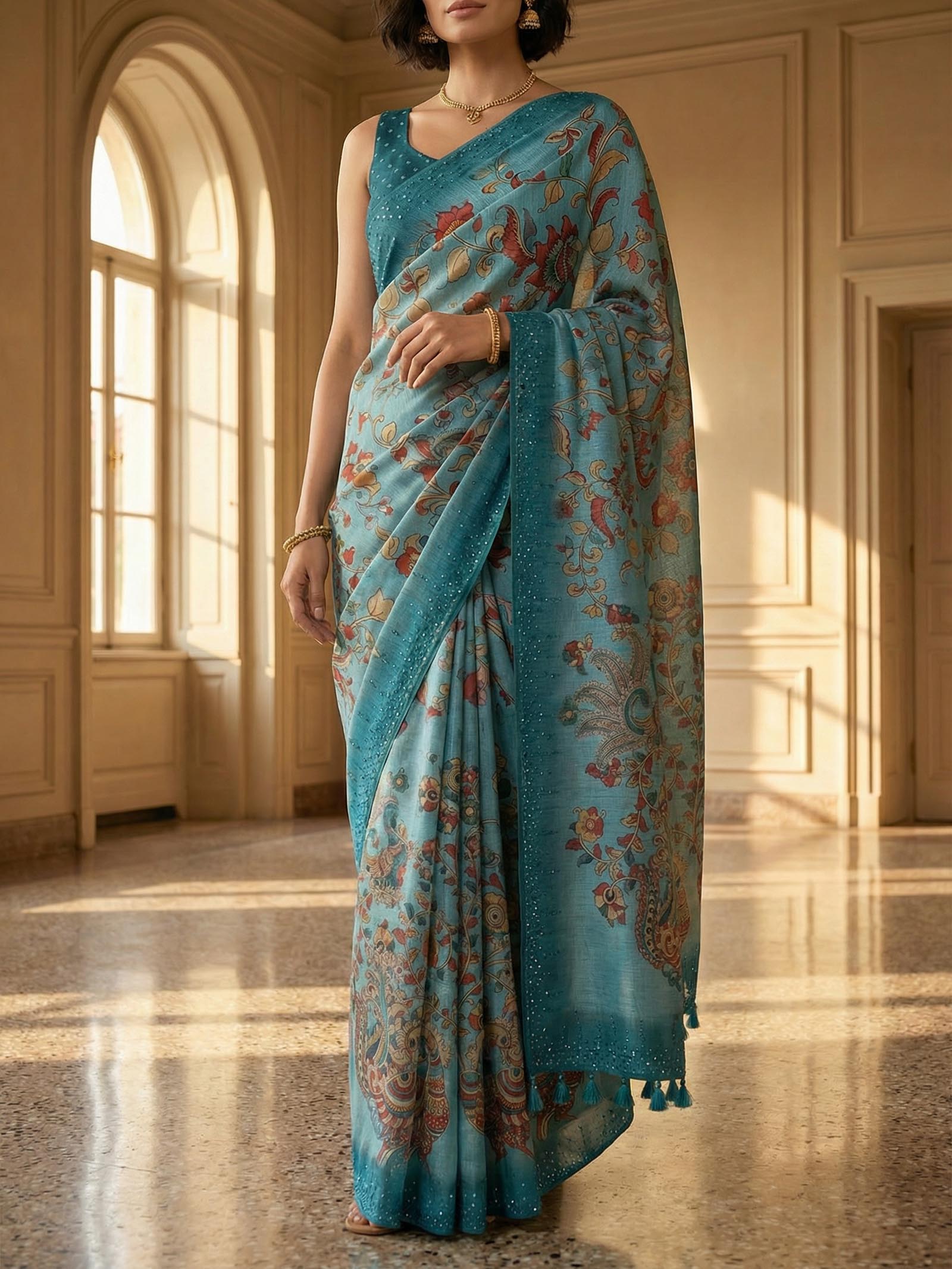 Blue Peacock Saree
