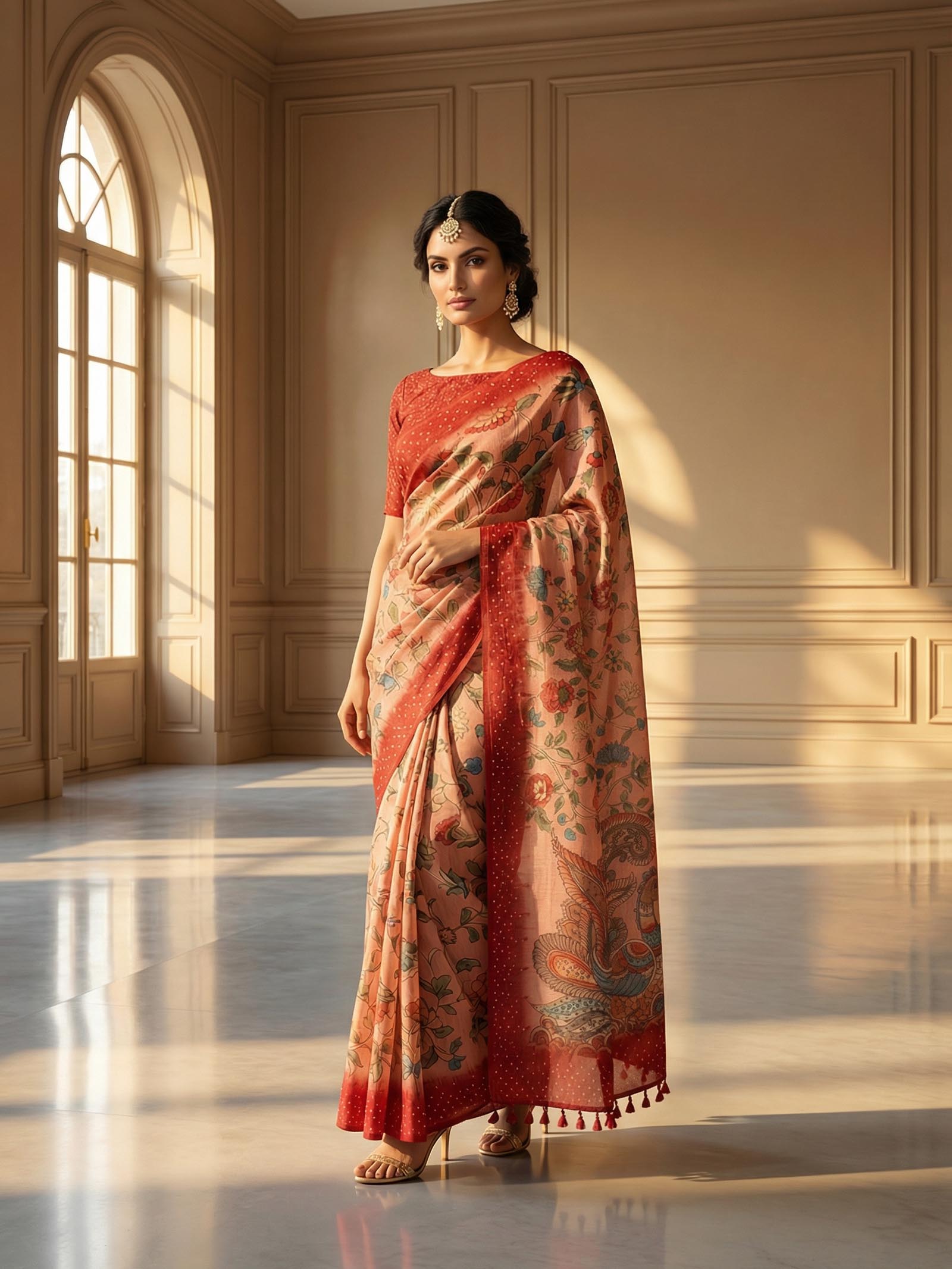 Peach Peacock Saree
