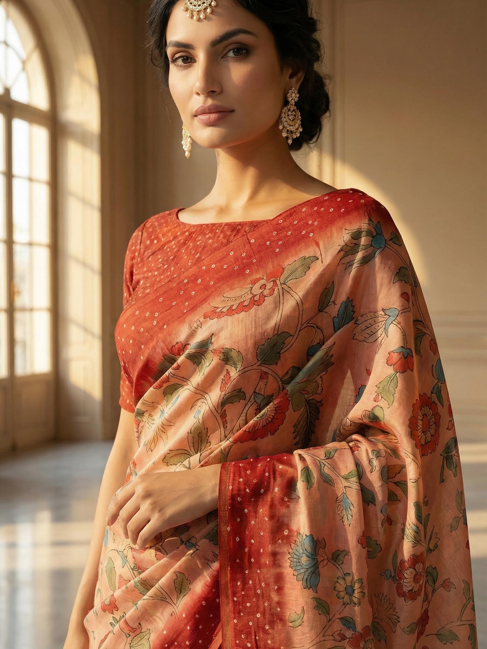 Peach Peacock Saree