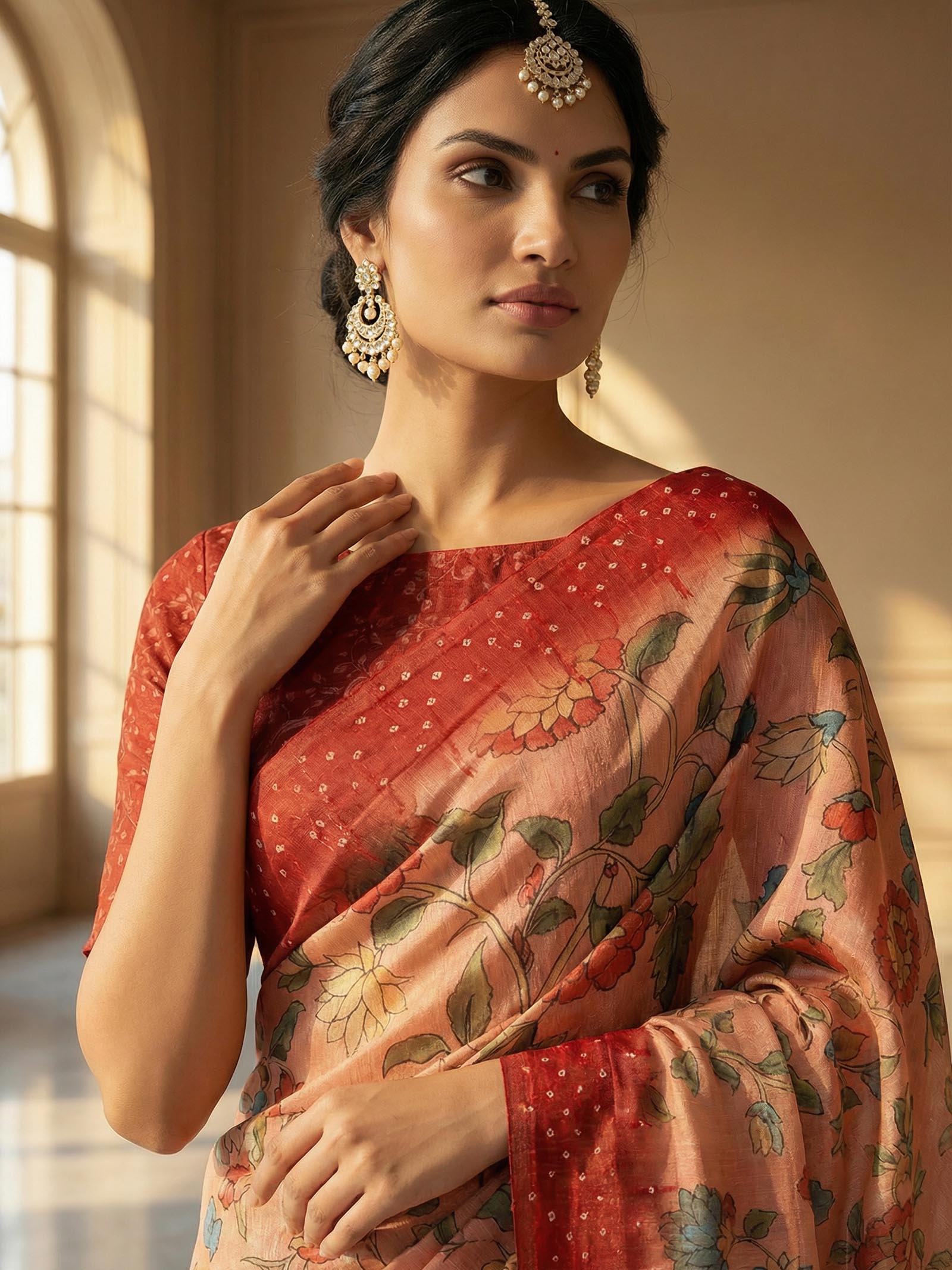 Peach Peacock Saree