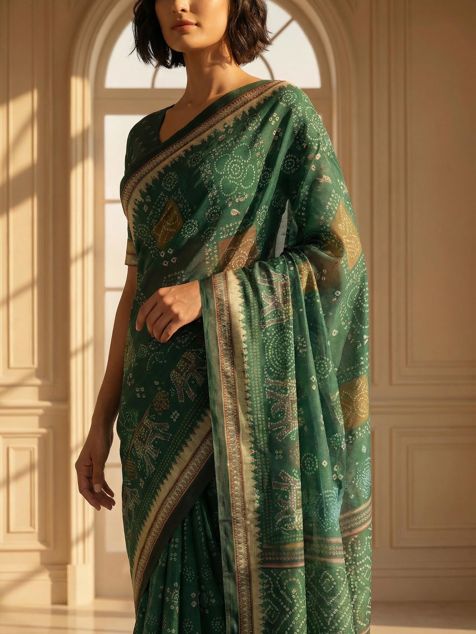 Green Bandhani Saree
