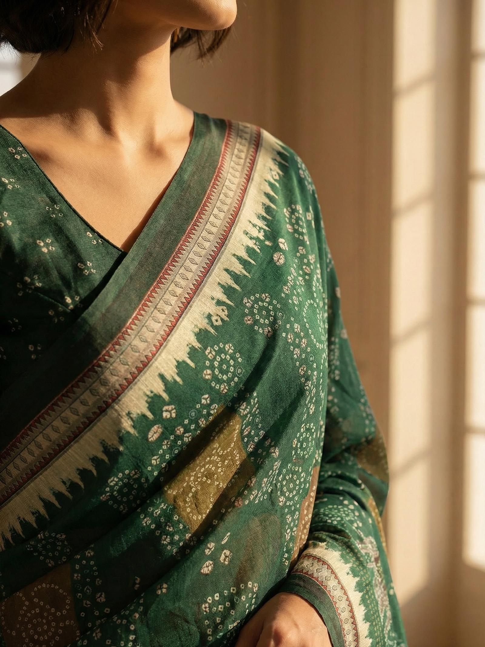 Green Bandhani Saree