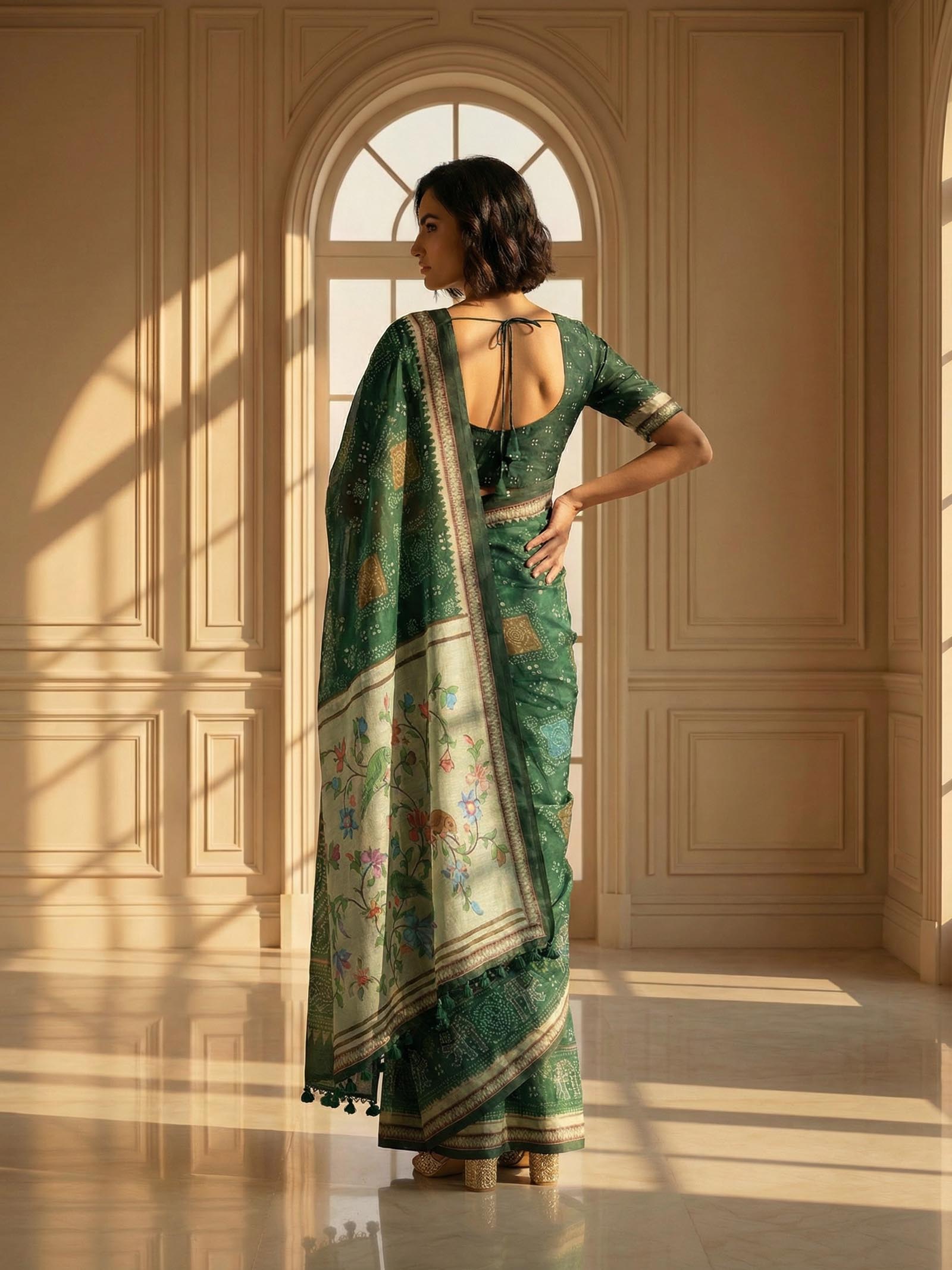 Green Bandhani Saree