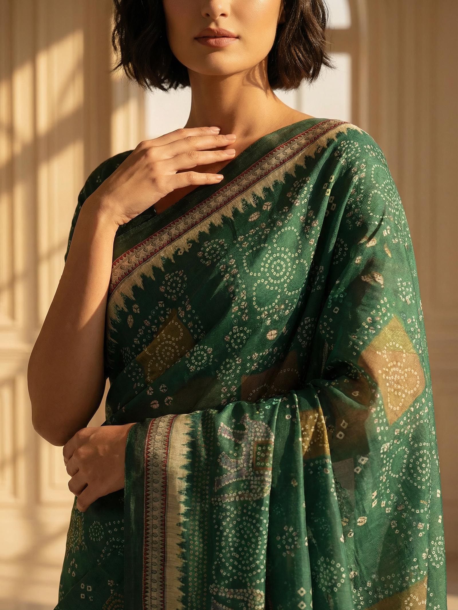Green Bandhani Saree