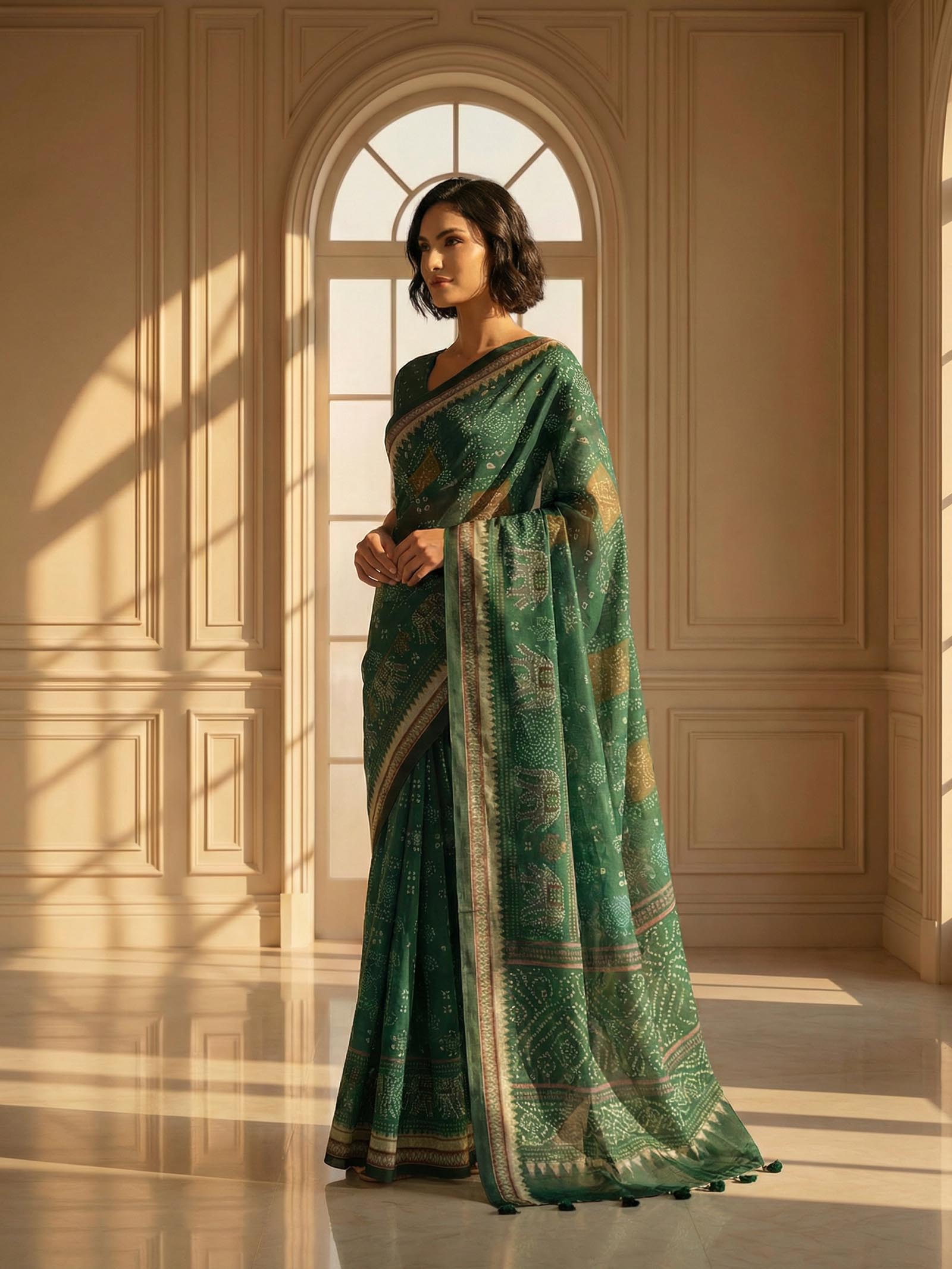 Green Bandhani Saree