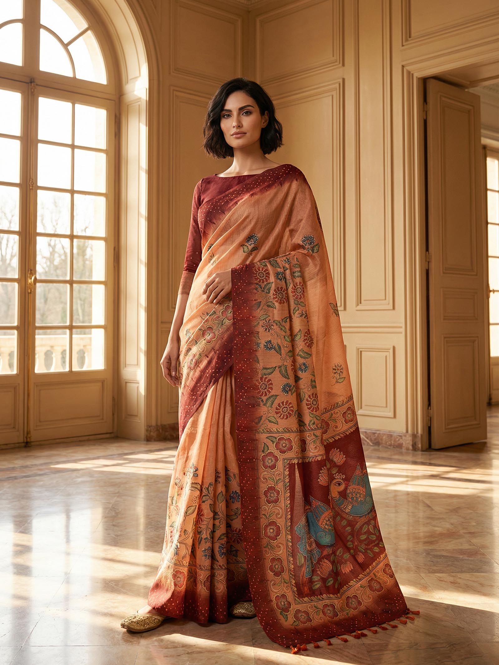 Peacock Maroon Saree