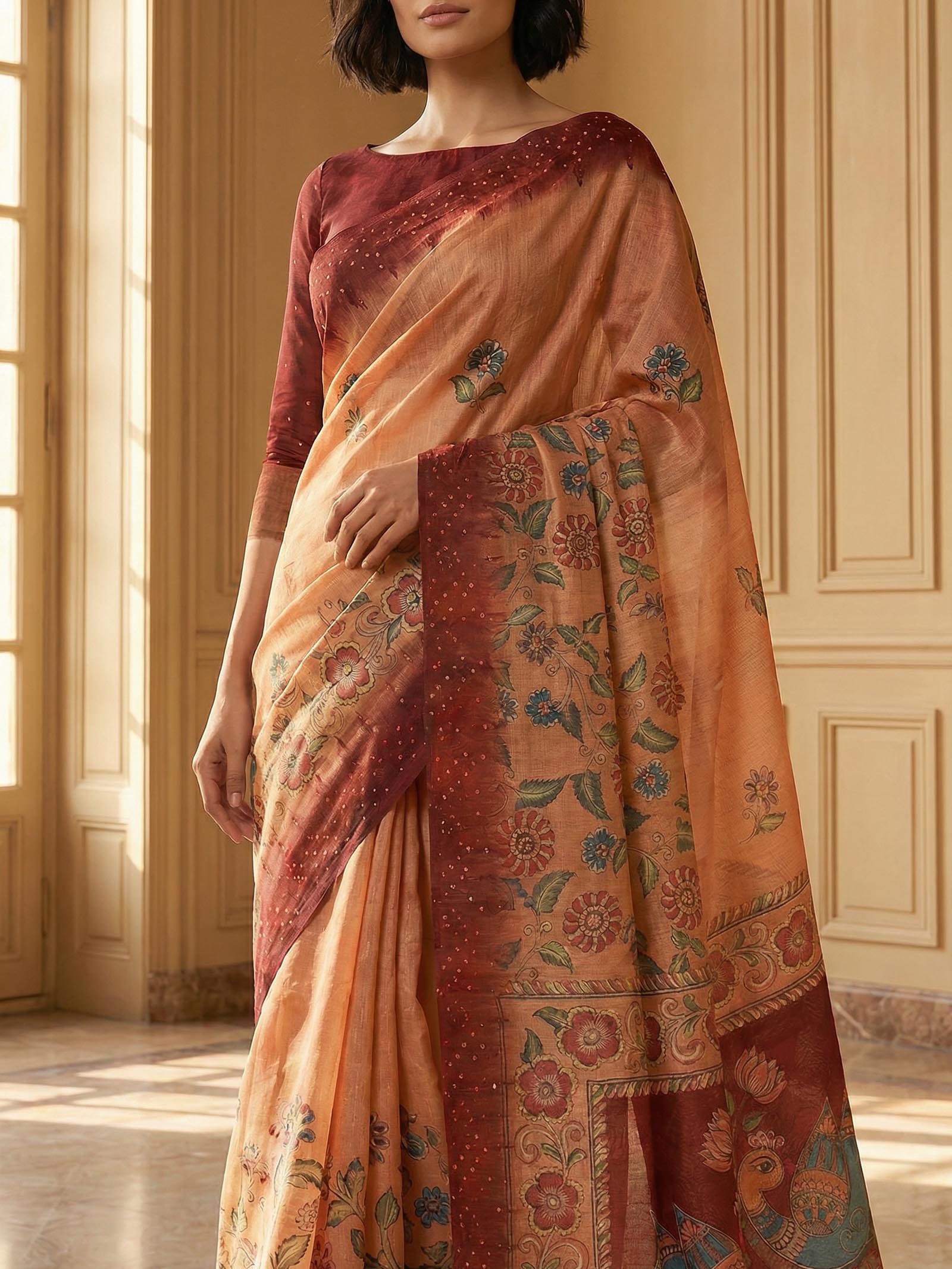 Peacock Maroon Saree