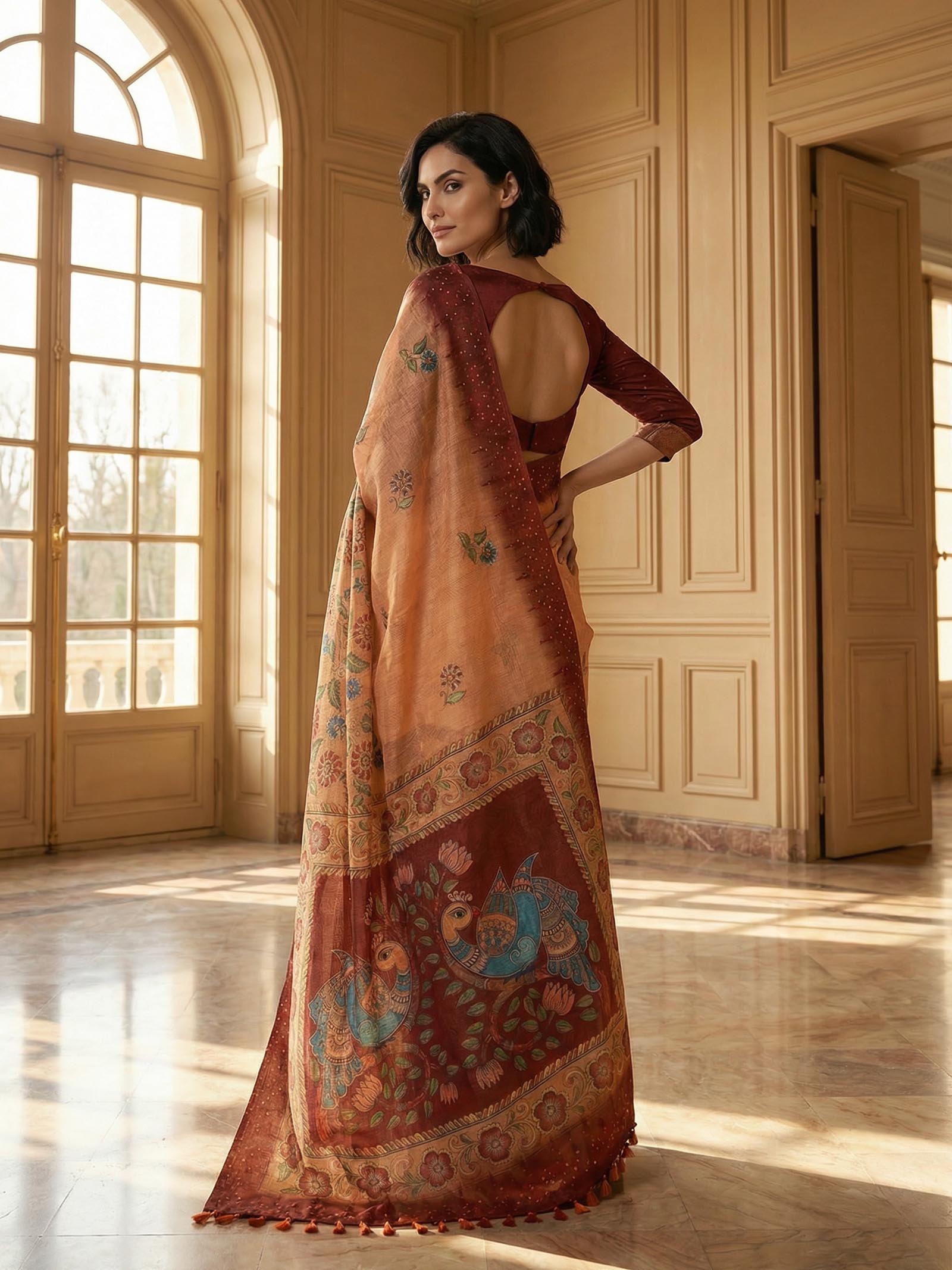 Peacock Maroon Saree