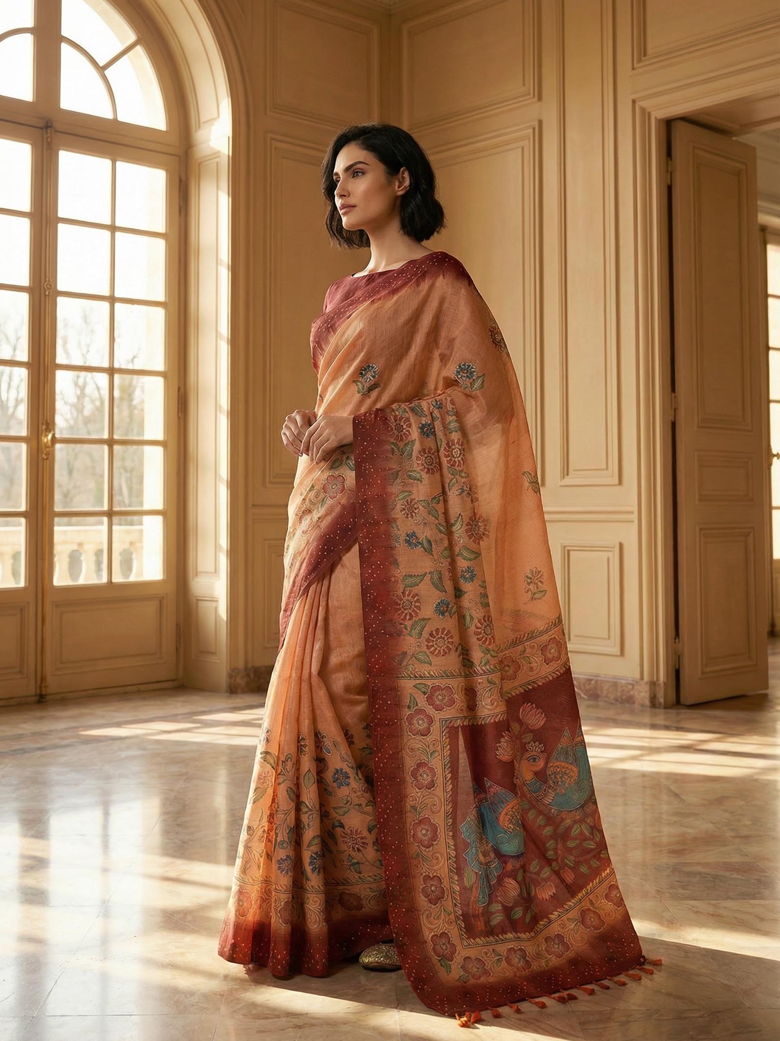 Peacock Maroon Saree