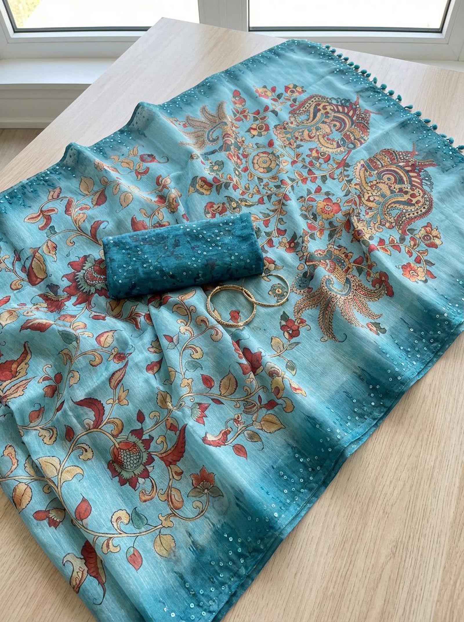 Blue Peacock Saree