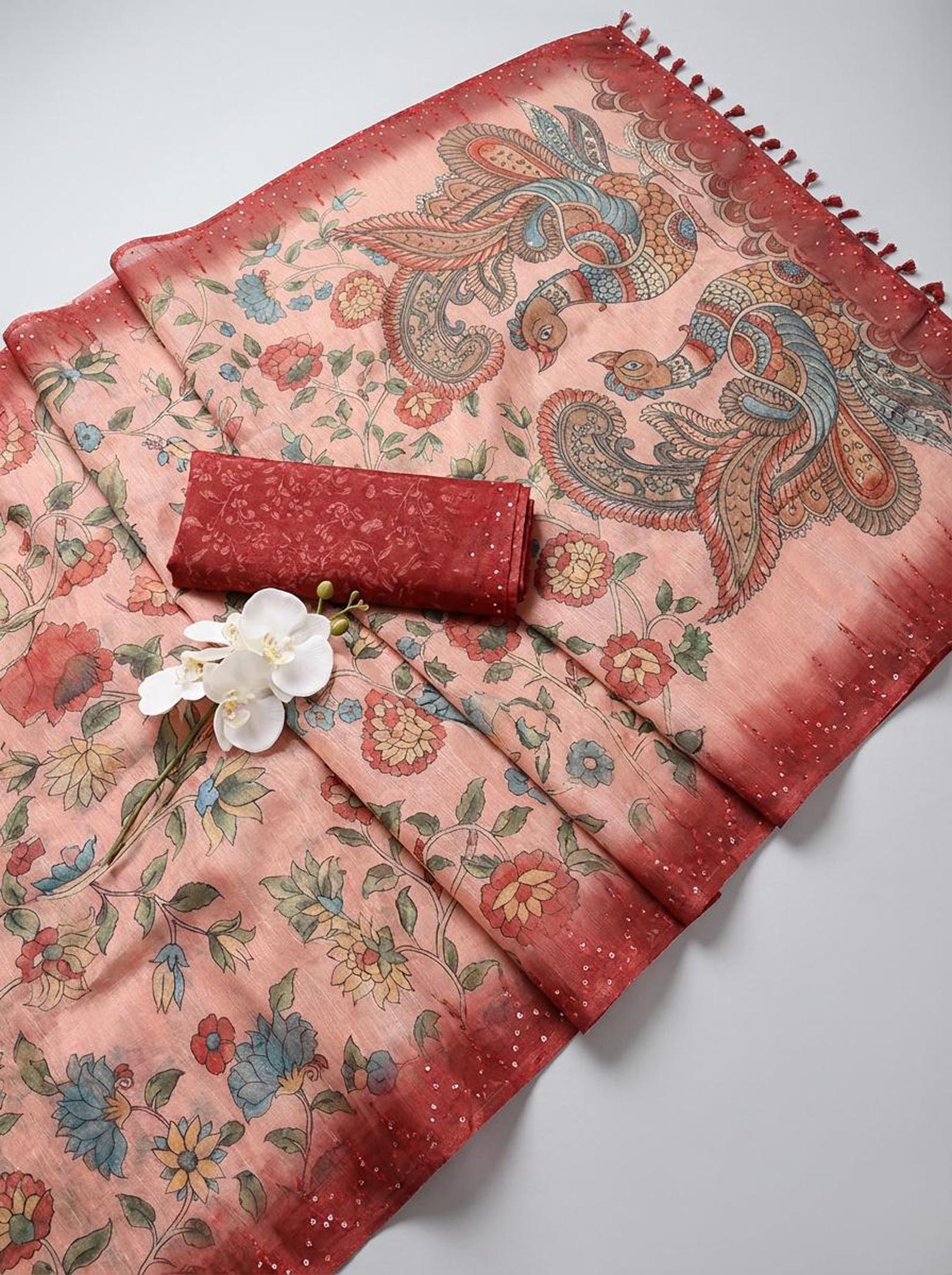 Peach Peacock Saree