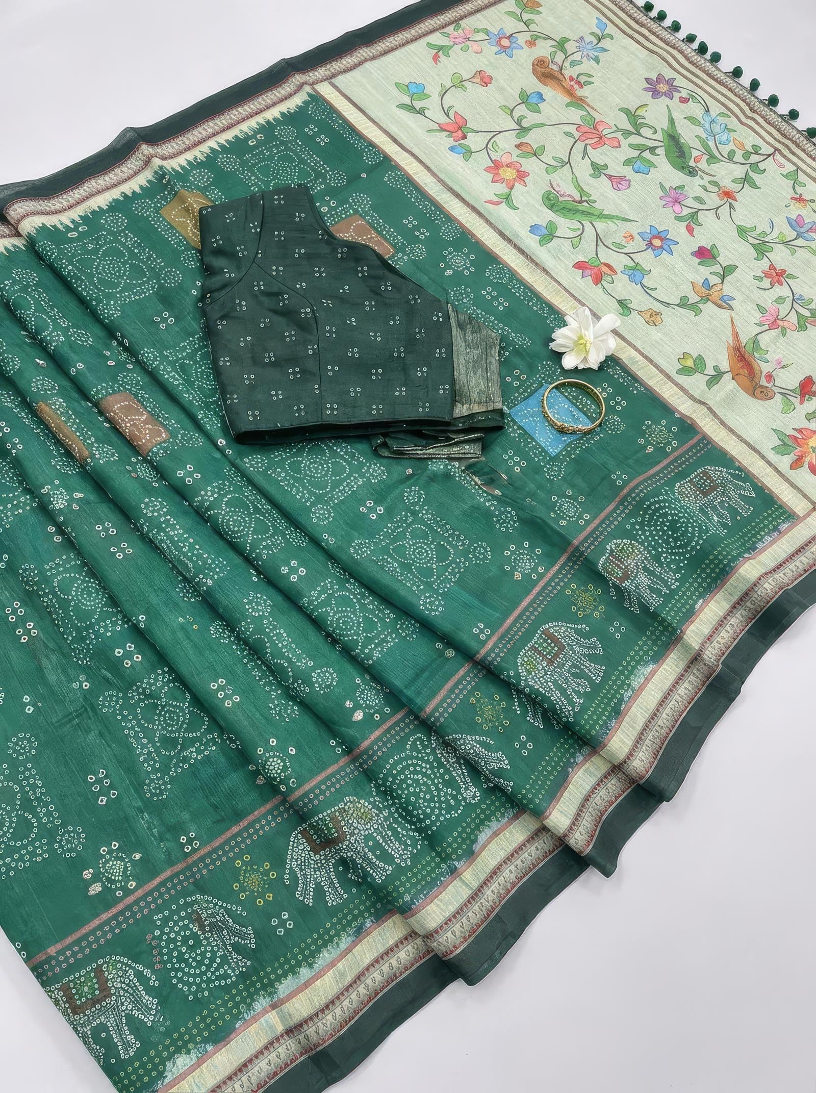 Green Bandhani Saree