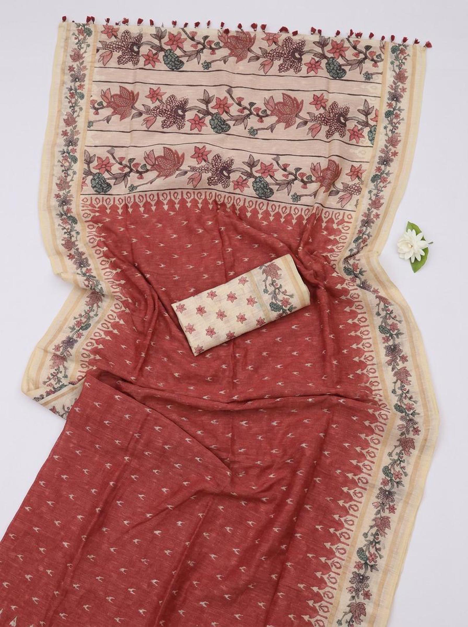 Rust Floral Saree