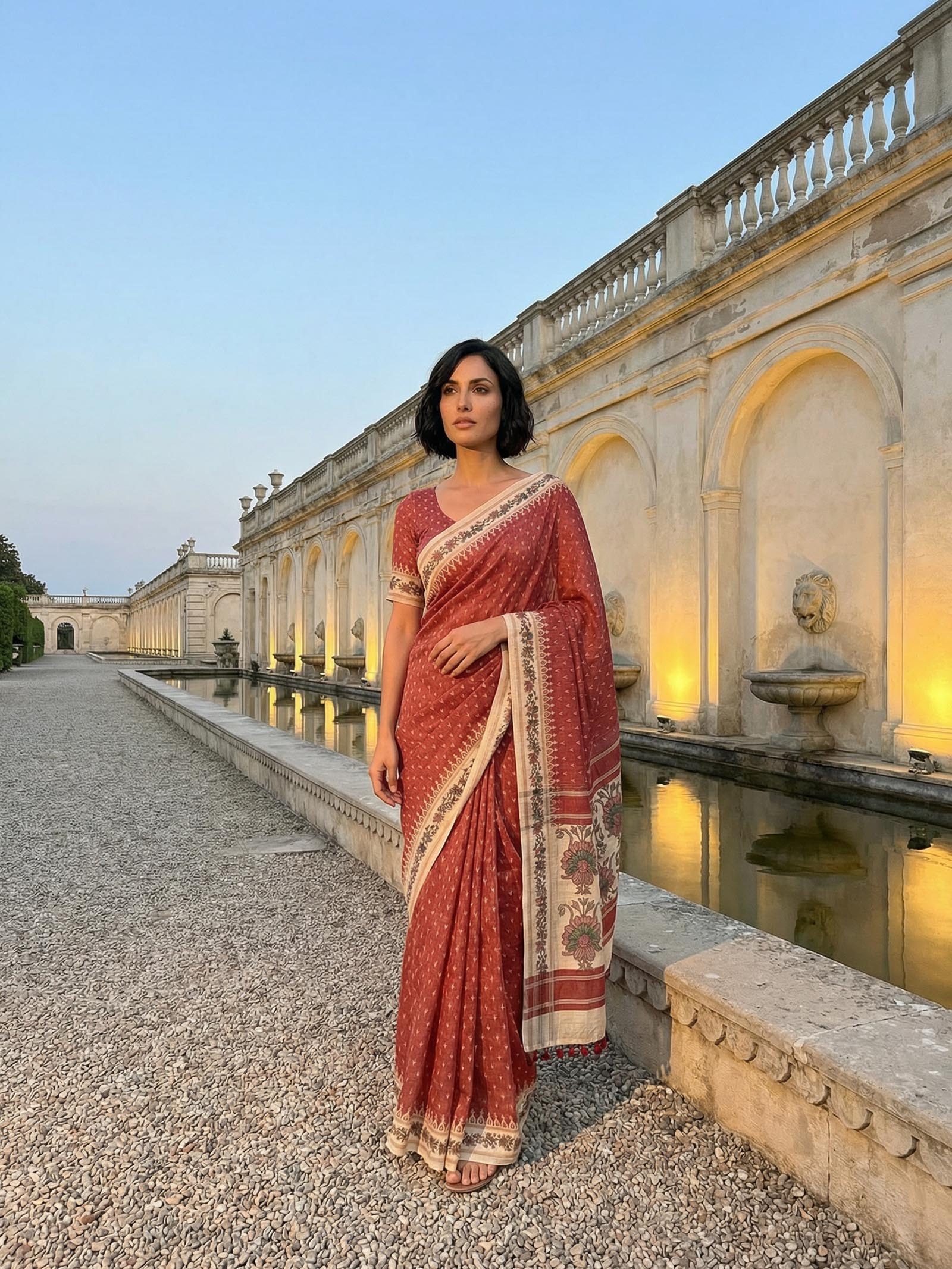 Rust Floral Saree
