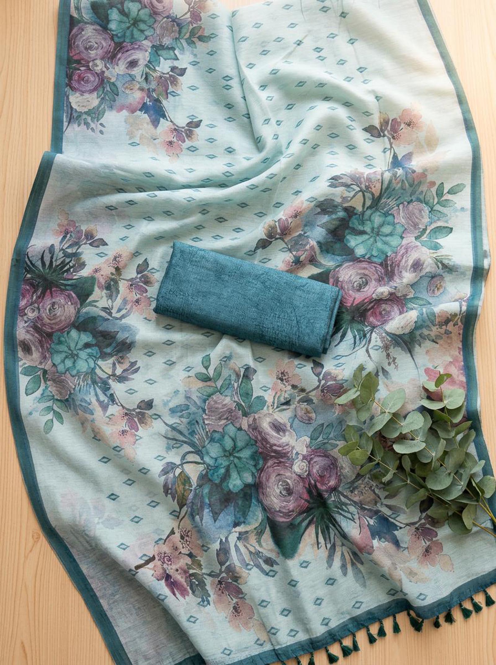 Marigold Blue Saree