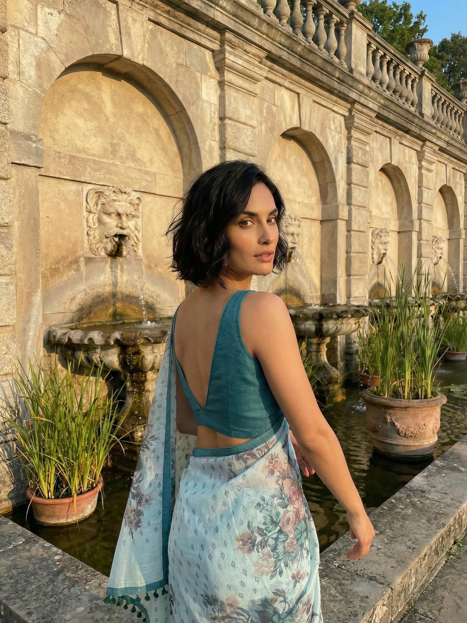 Marigold Blue Saree
