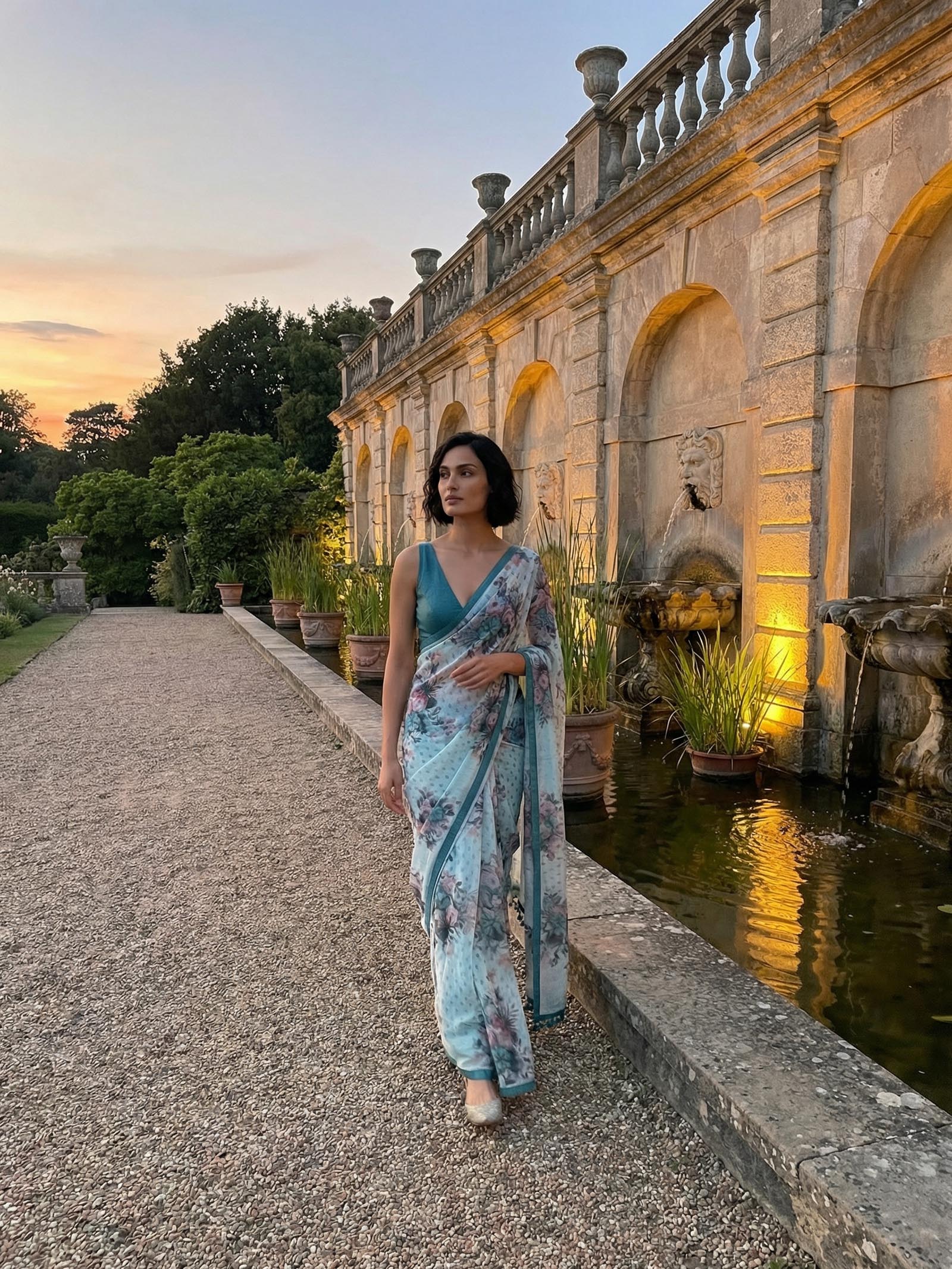 Marigold Blue Saree