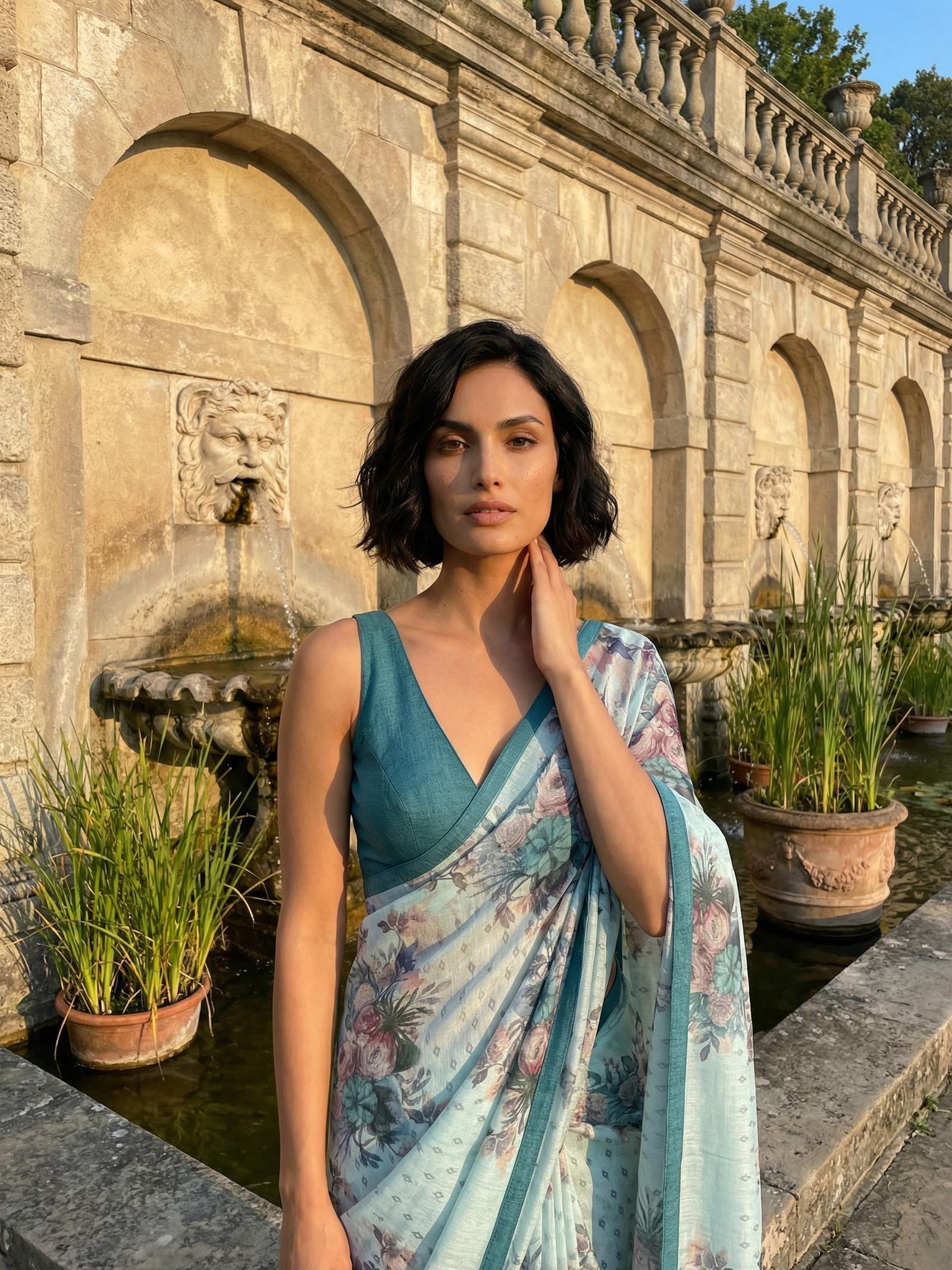 Marigold Blue Saree