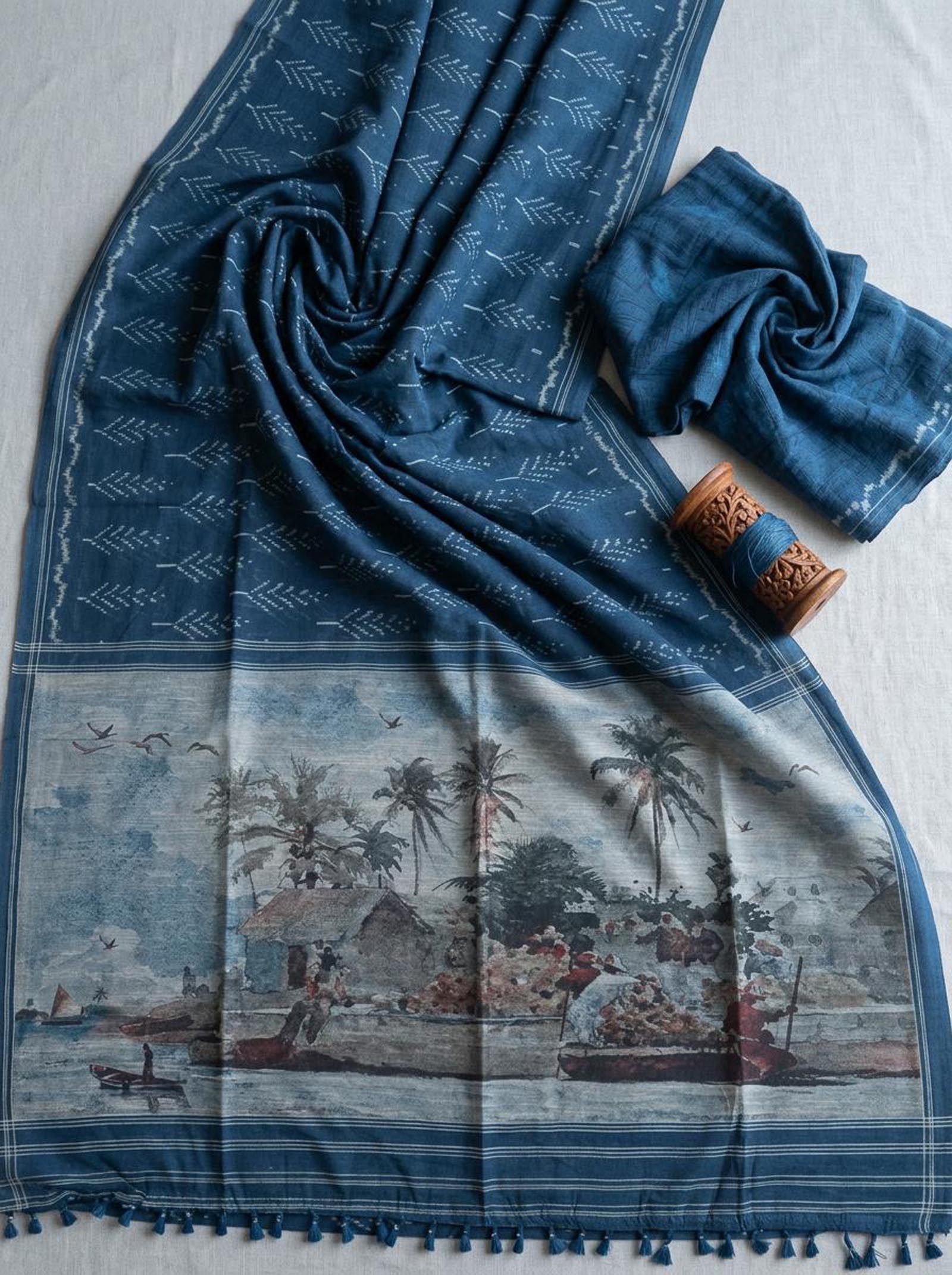 Ikkat Blue Saree