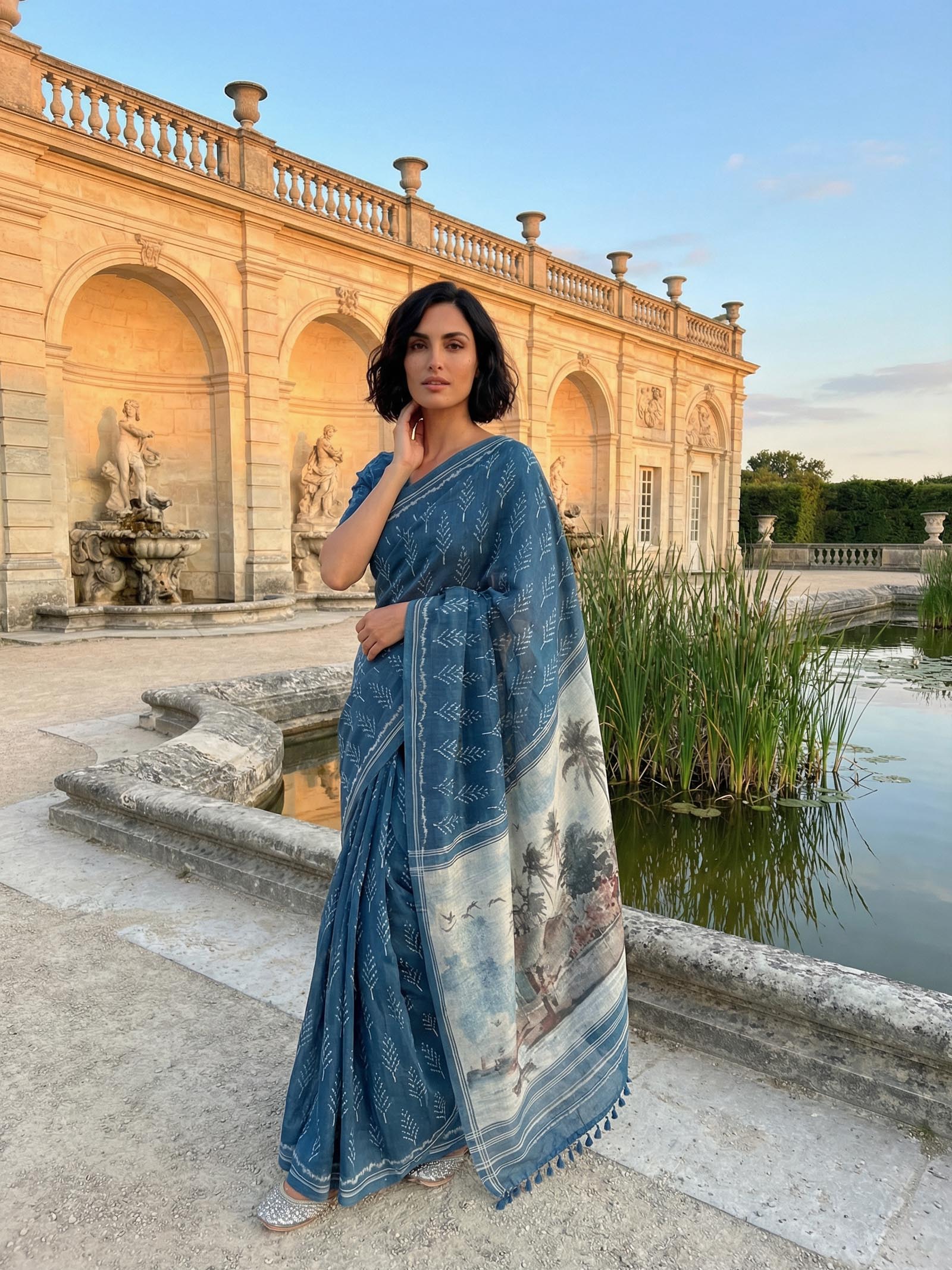 Ikkat Blue Saree