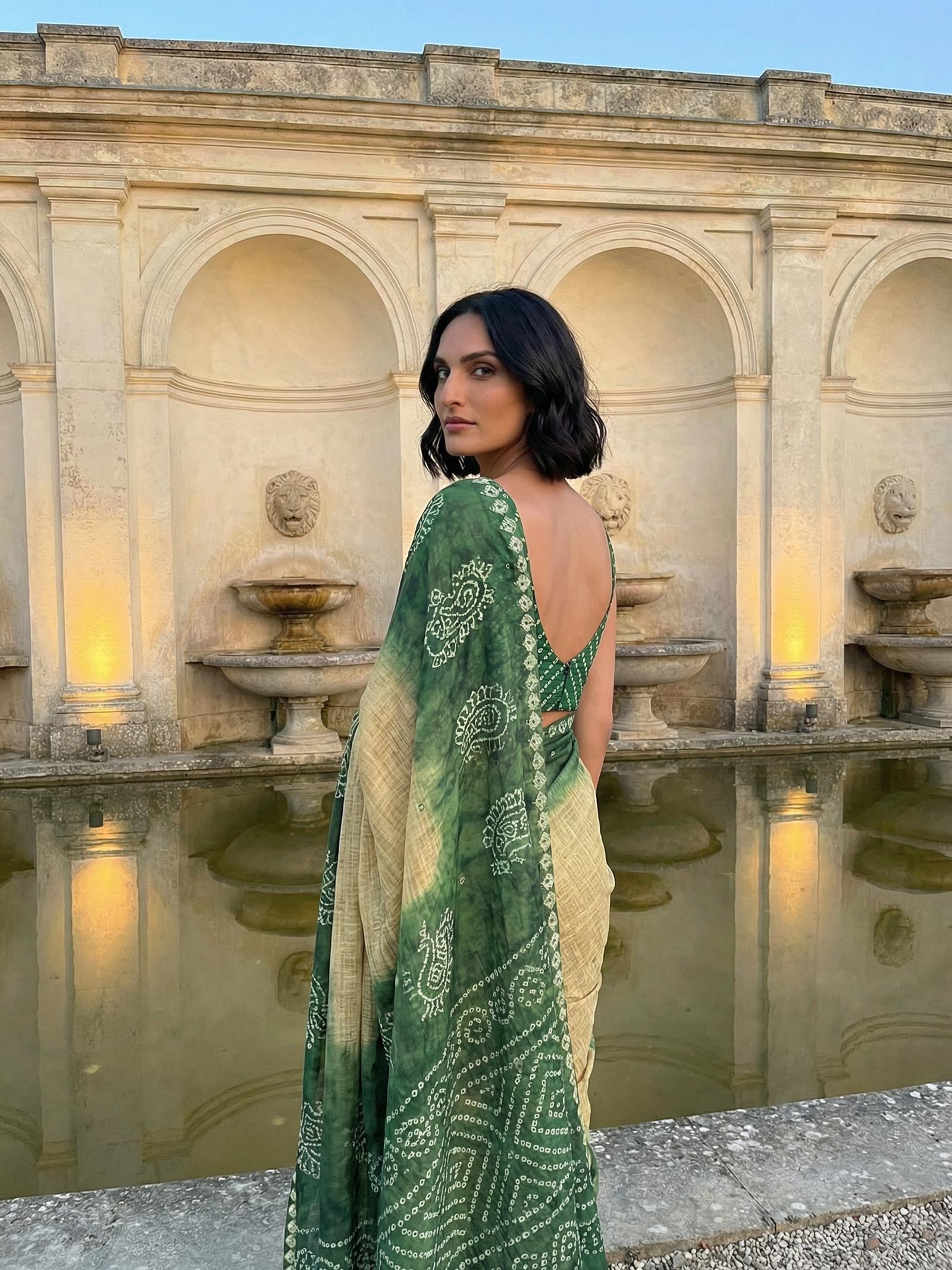 Yellow and Green Peacock Saree