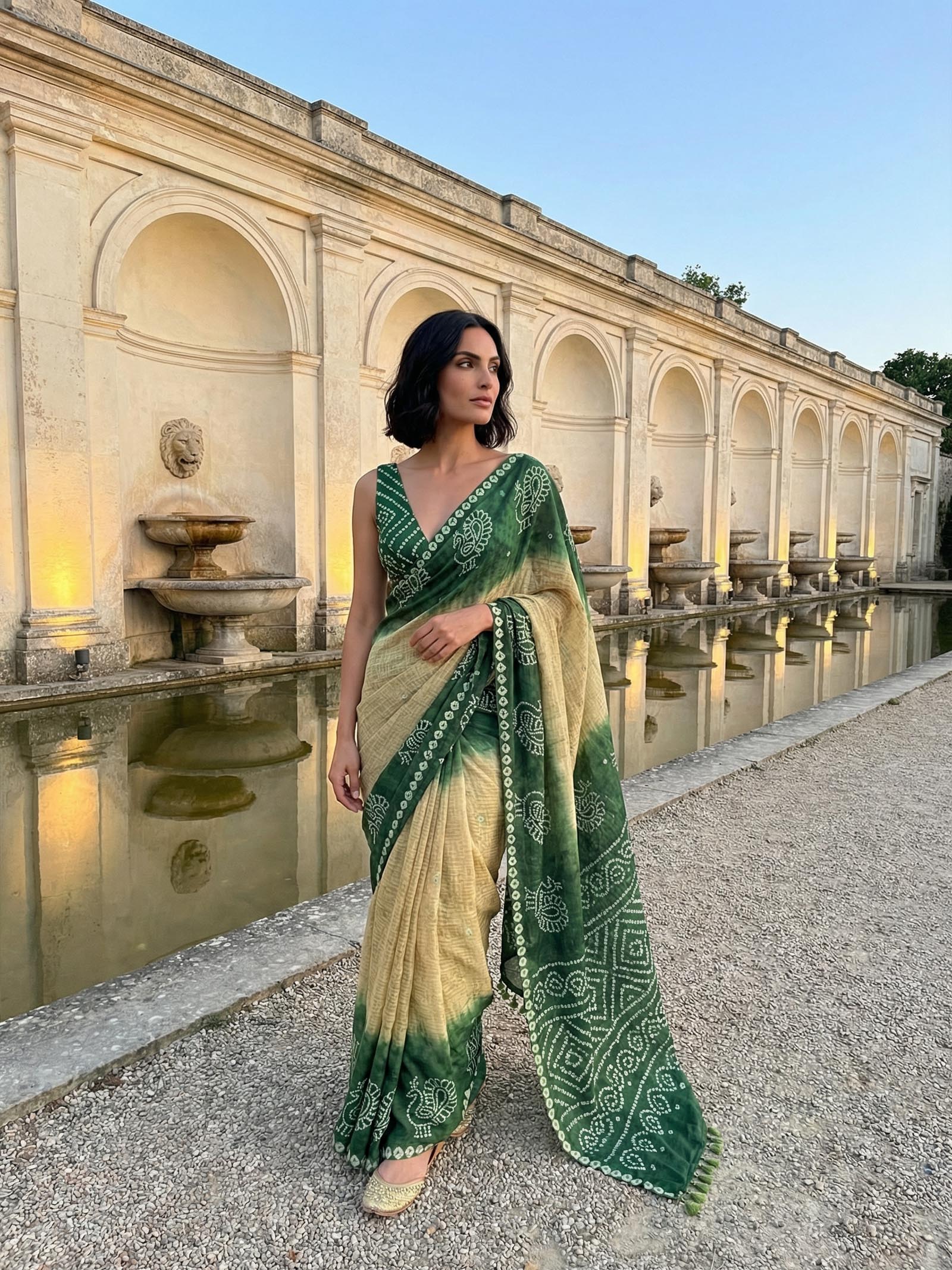 Yellow and Green Peacock Saree