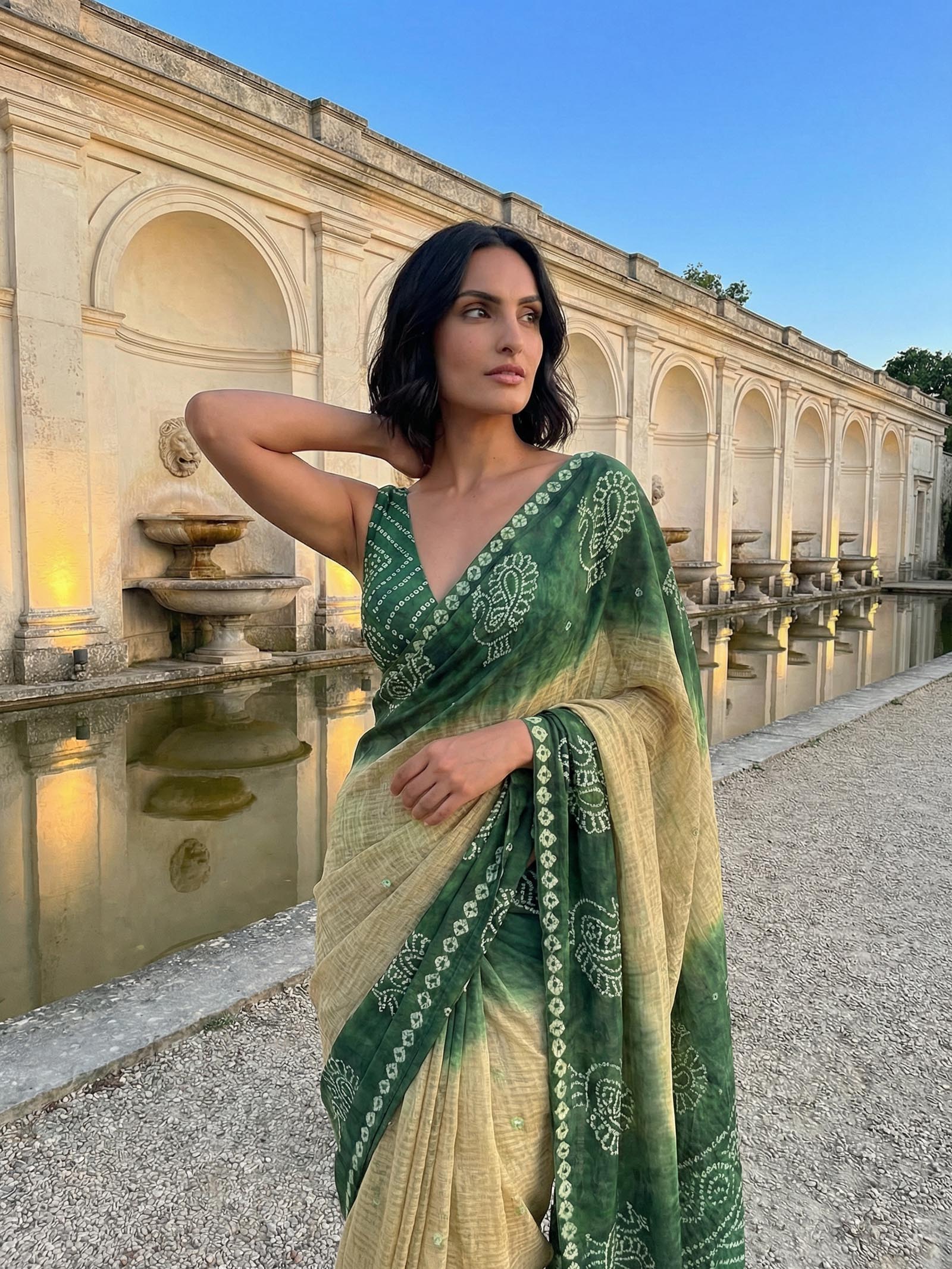 Yellow and Green Peacock Saree