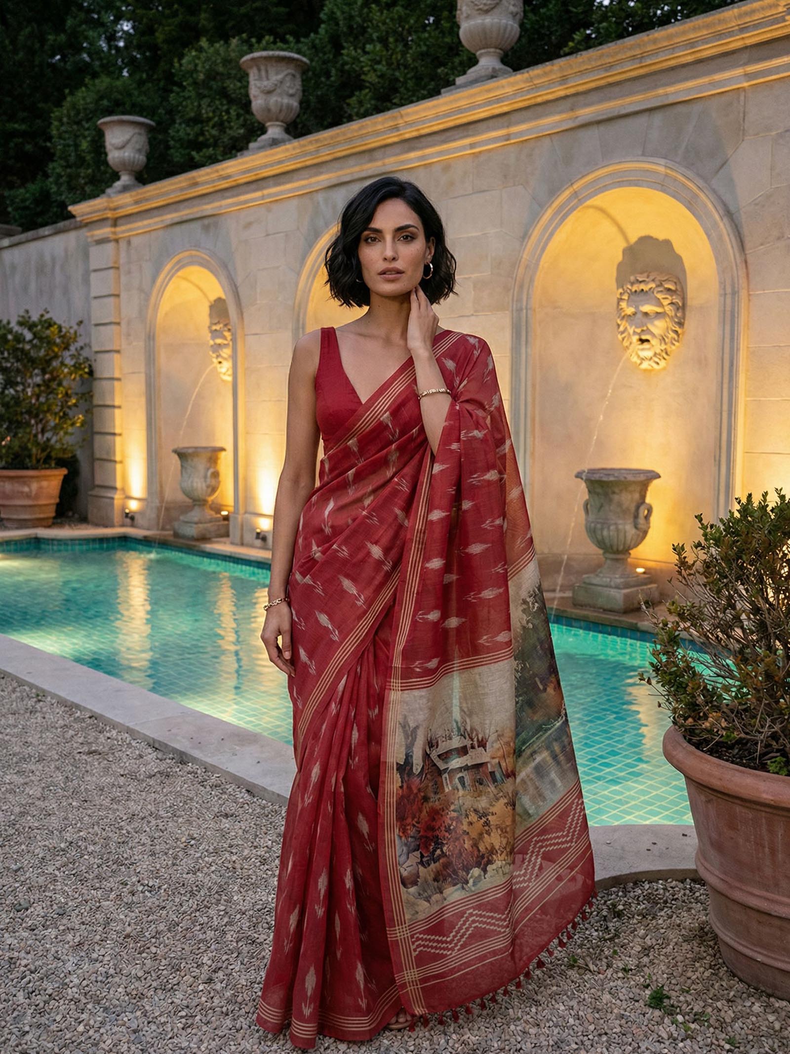 Red Ikkat Saree