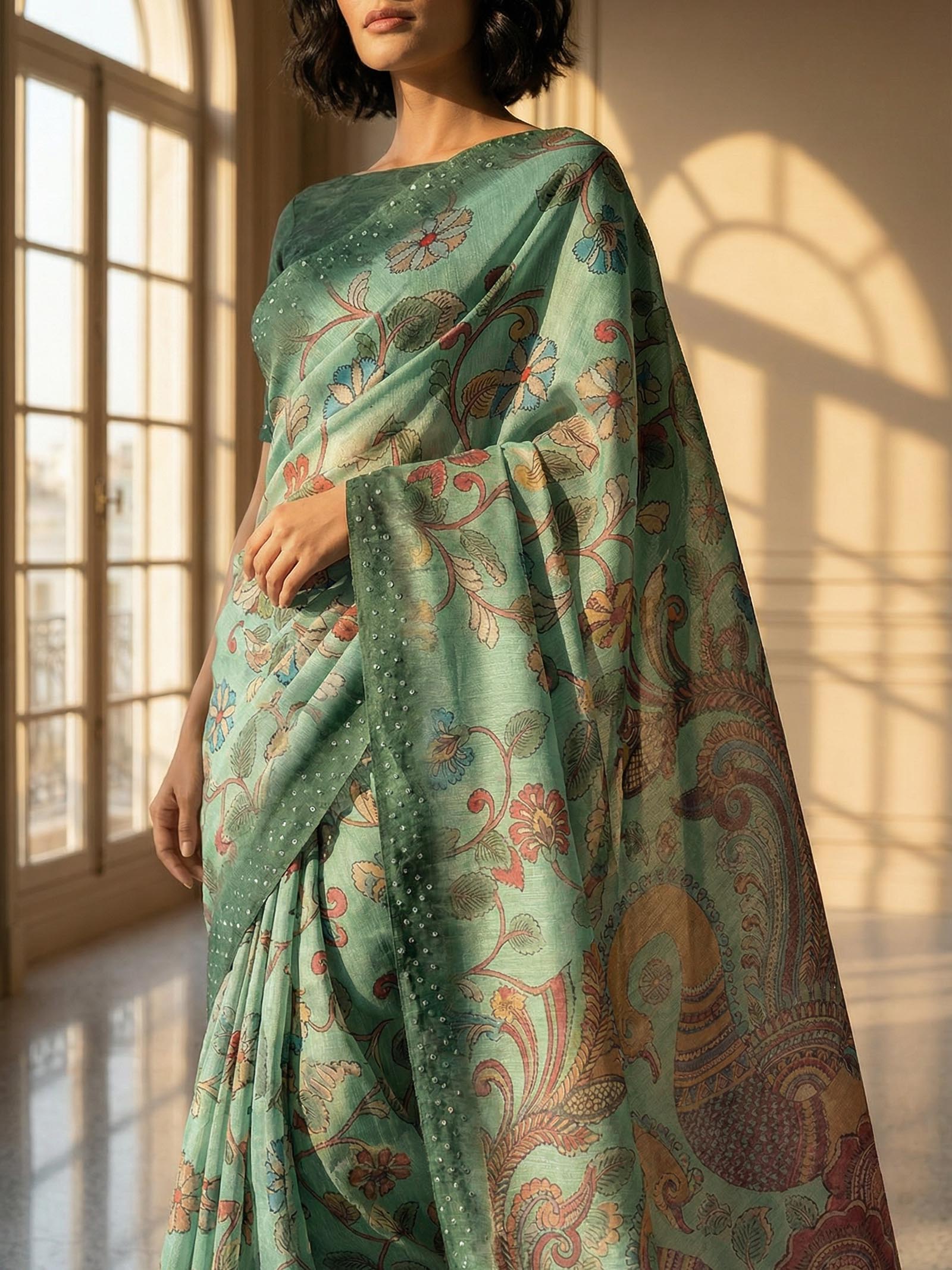 Peacock Greeny Saree