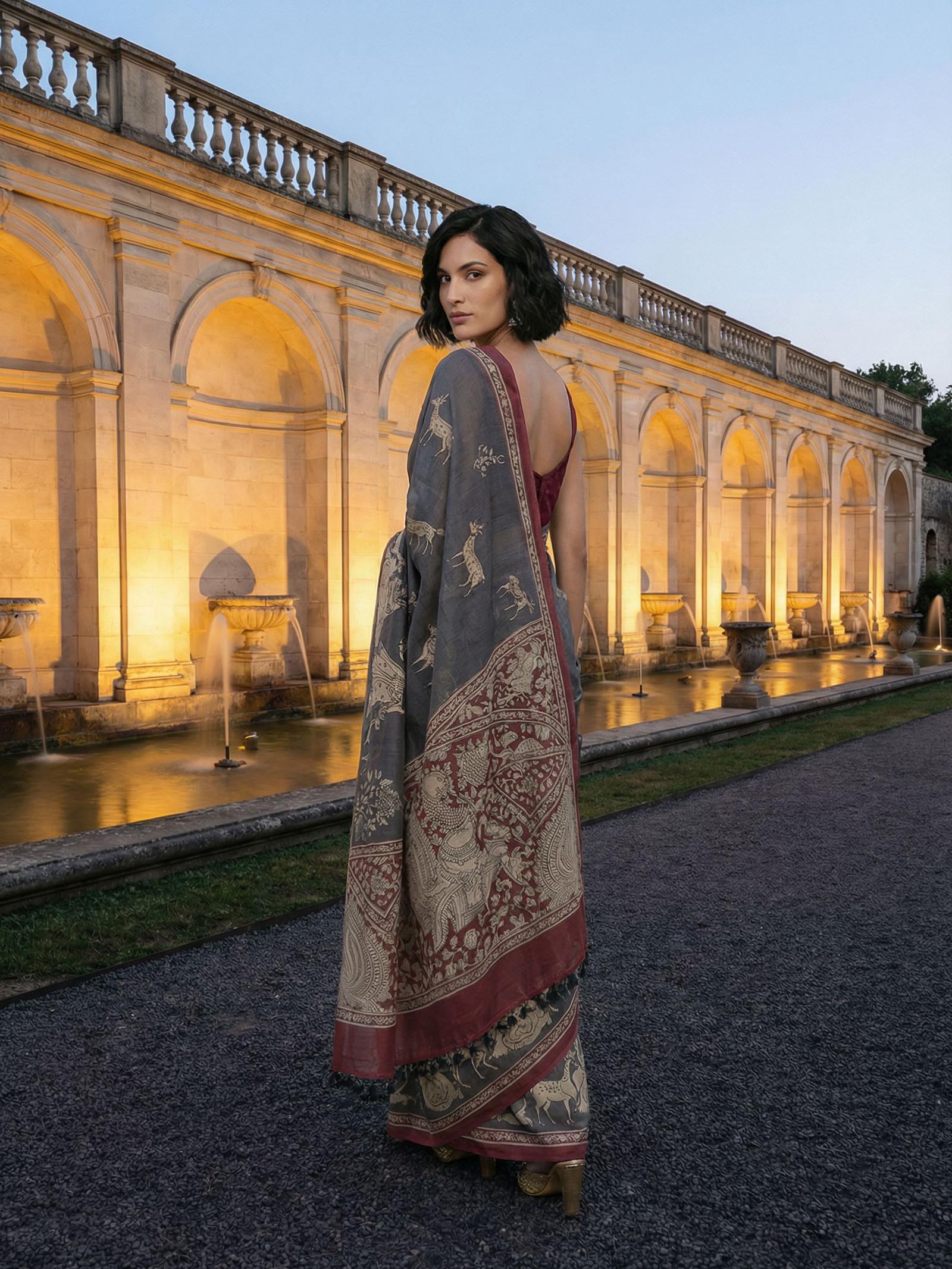 Grey with Deer Saree