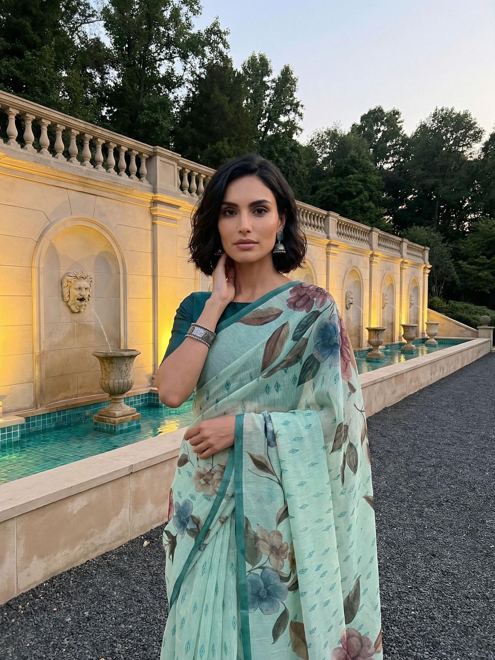 Green Floral Saree